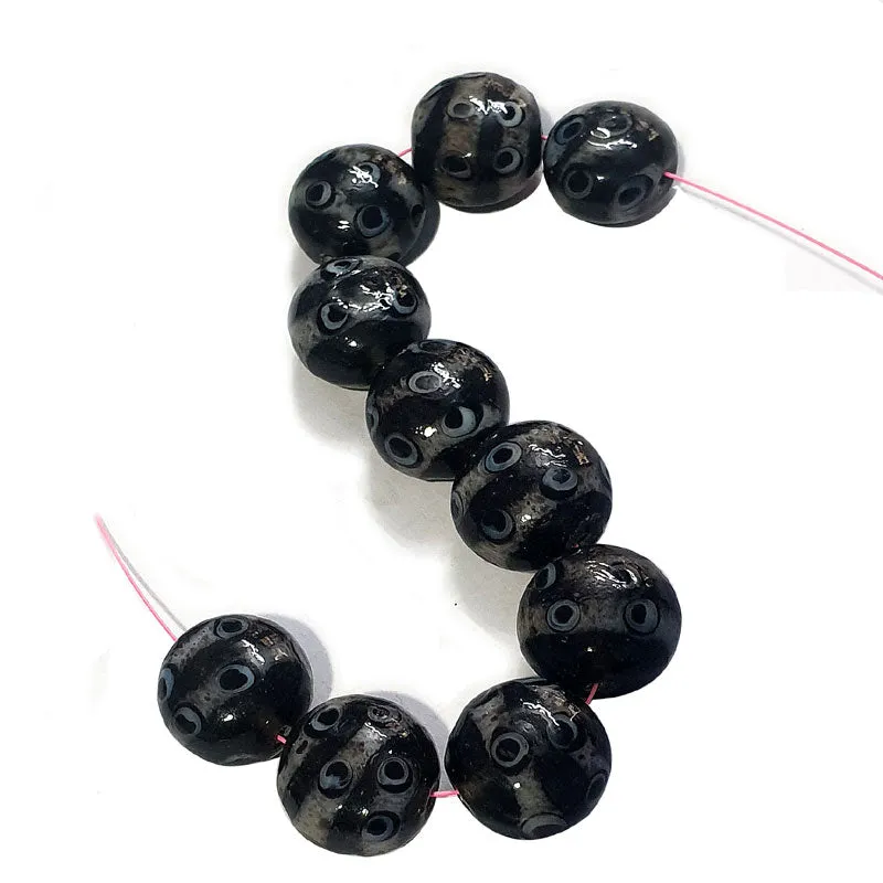 10 Pcs Black Disc Artisan Lampwork glass beads