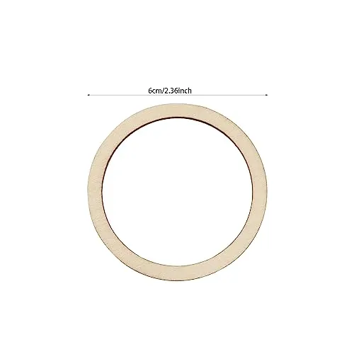 100 Pieces 6cm Wooden Cylinder Blocks Craft Wooden Hoop Rings Unfinished Round Wood Wreath Ring Block Wood Frame Craft Circle Ornaments Blank Wooden