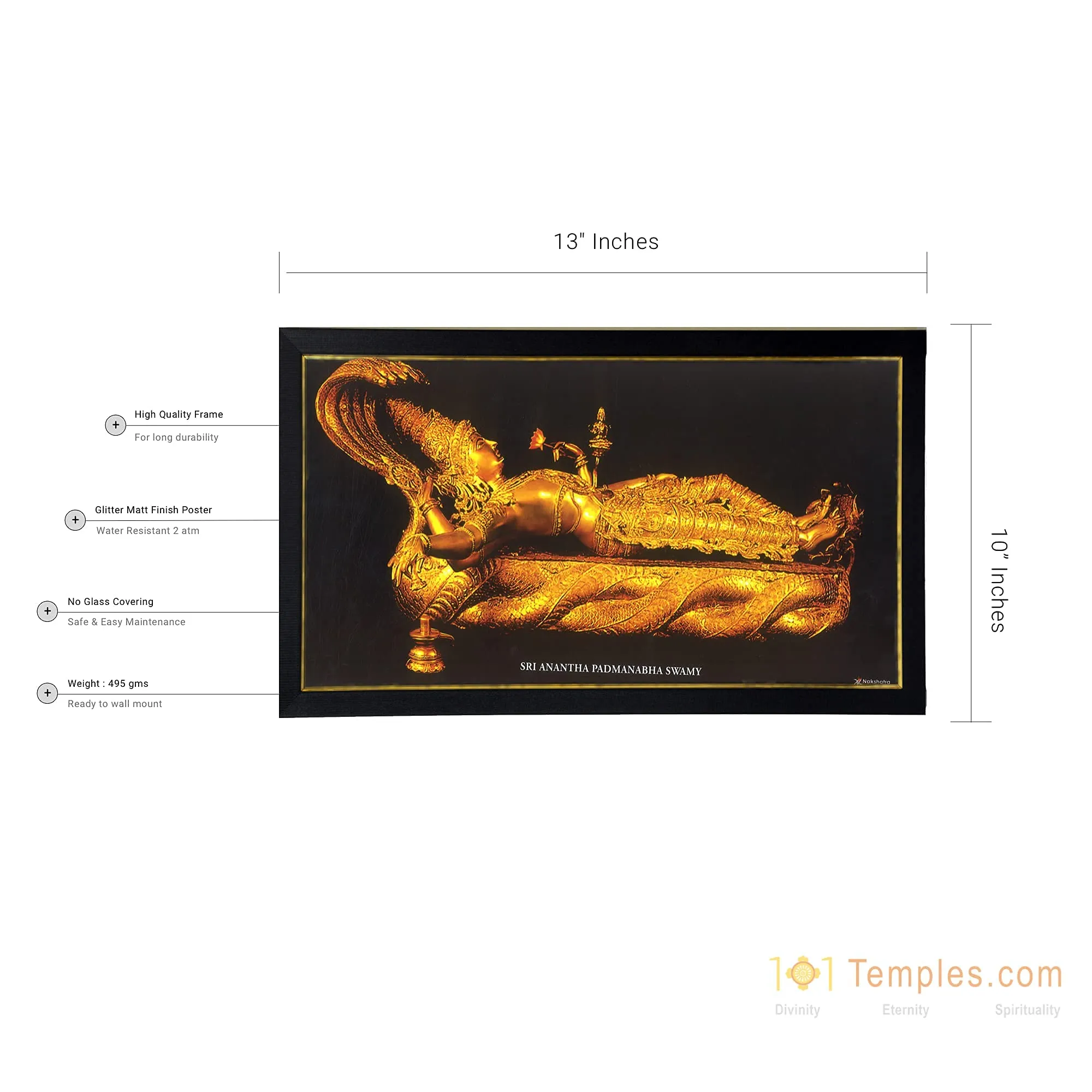 101Temples - Divinity Eternity Spirituality Ananthapadmanabha SwamyPhoto Frame with Wall Hook, 1 Piece | 10” x 13”, Matt Finish