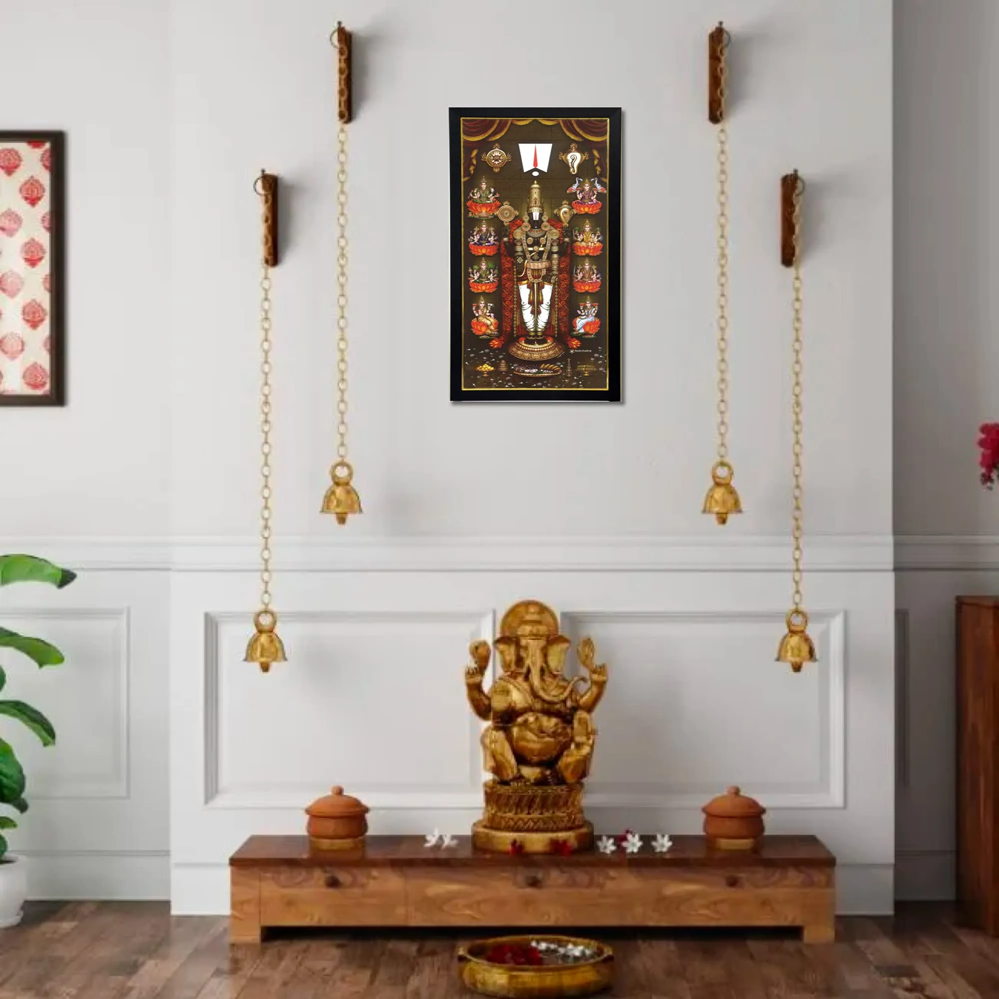 101Temples - Divinity Eternity Spirituality Asta Lakshmi Venkateswara Swamy God Wooden Photo Frame with Wall Hook, 1 Piece | 10” x 13”, Matt Finish