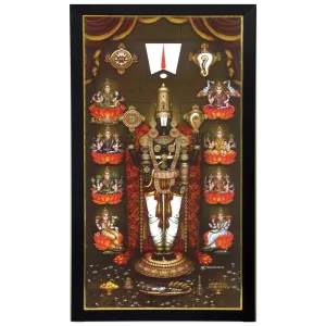 101Temples - Divinity Eternity Spirituality Asta Lakshmi Venkateswara Swamy God Wooden Photo Frame with Wall Hook, 1 Piece | 10” x 13”, Matt Finish