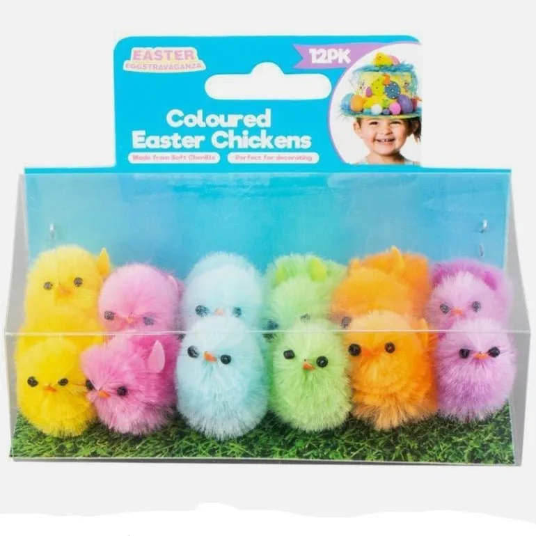 12pk Assorted Colour Easter Craft Plush Chicks 3cm