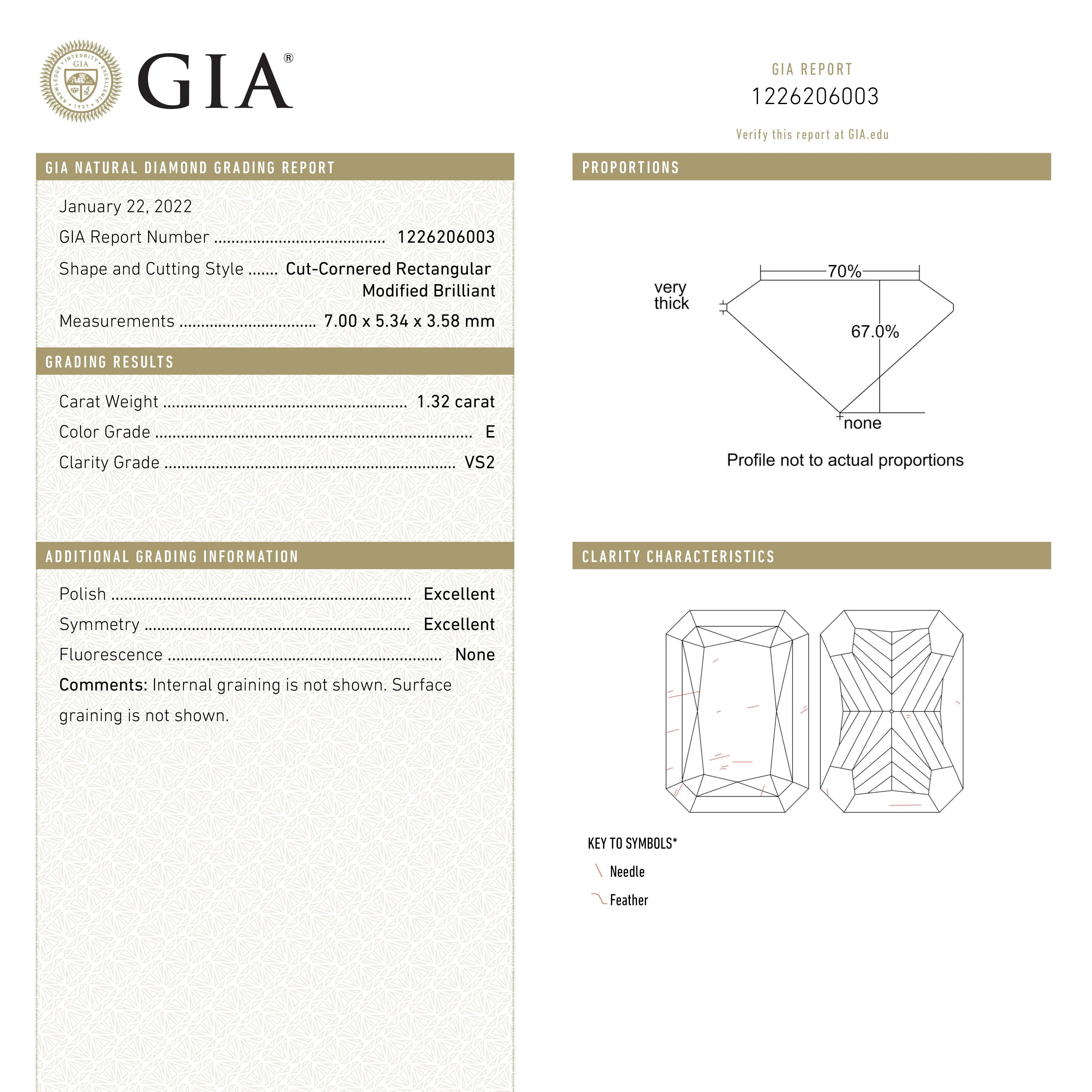 1.32ct 7.00x5.34x3.58mm GIA VS2 E Cut Corner Rectangle Brilliant 🇨🇦 24150-01