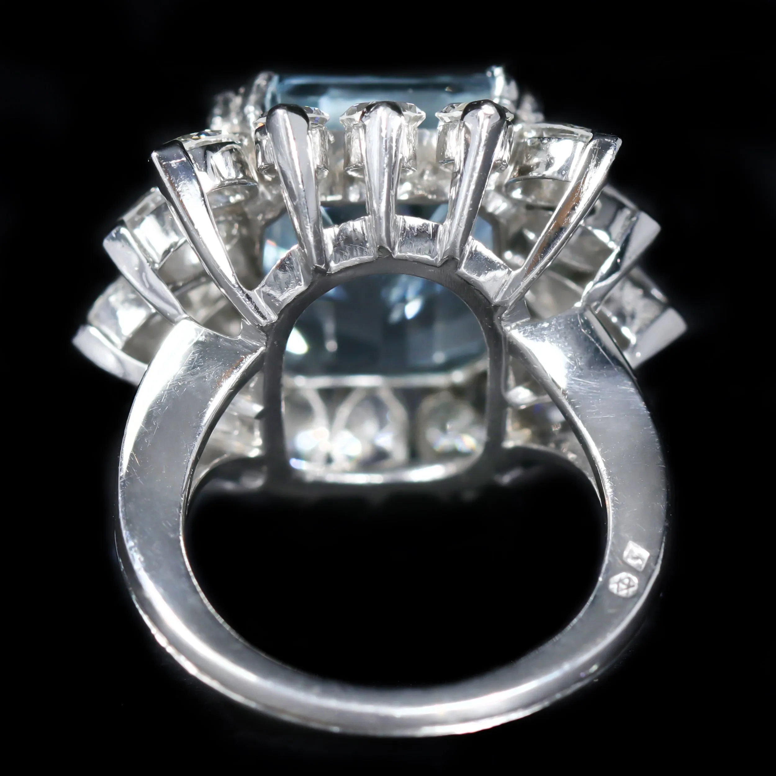 1950's Platinum 9.00 Carat Aquamarine and Diamond Ring