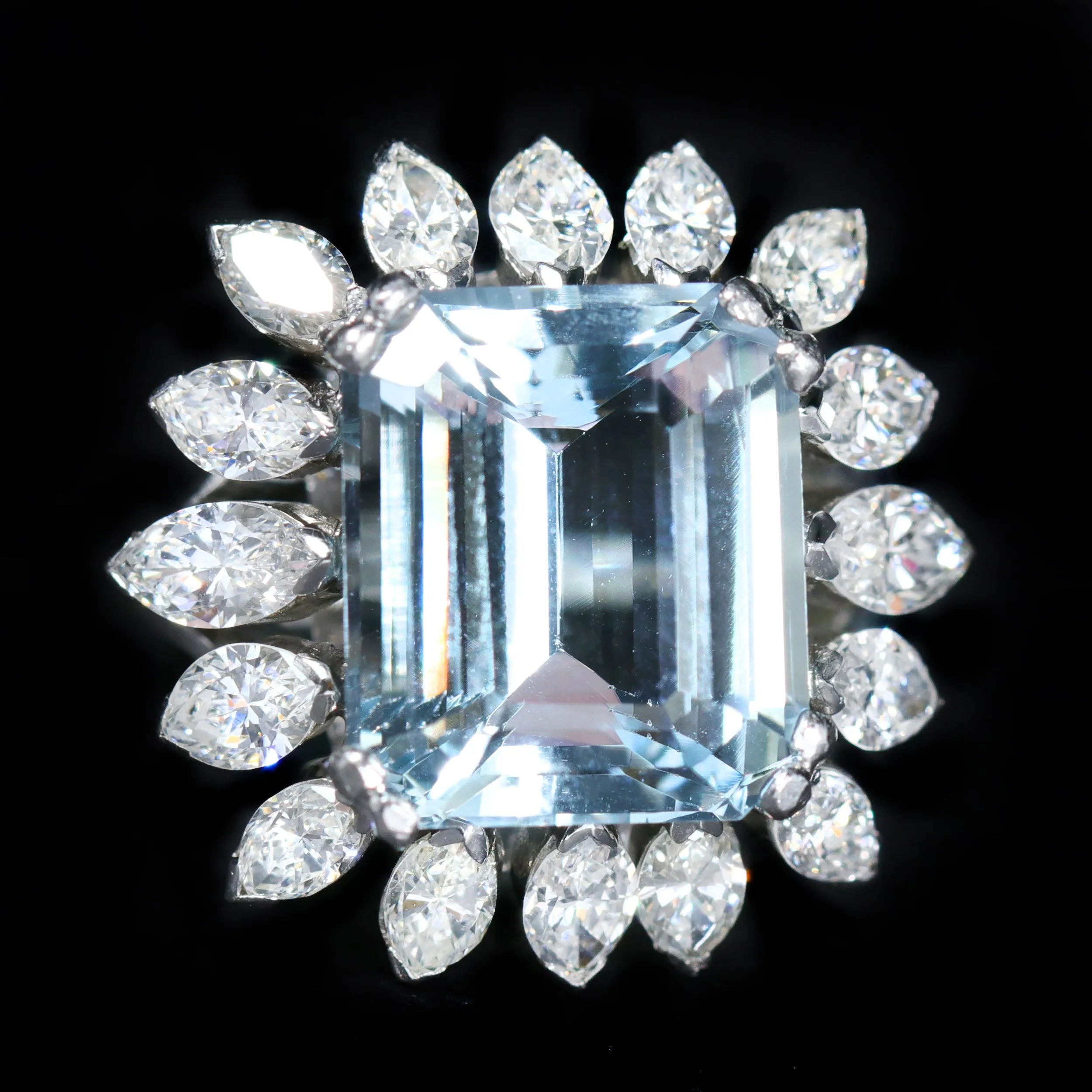 1950's Platinum 9.00 Carat Aquamarine and Diamond Ring