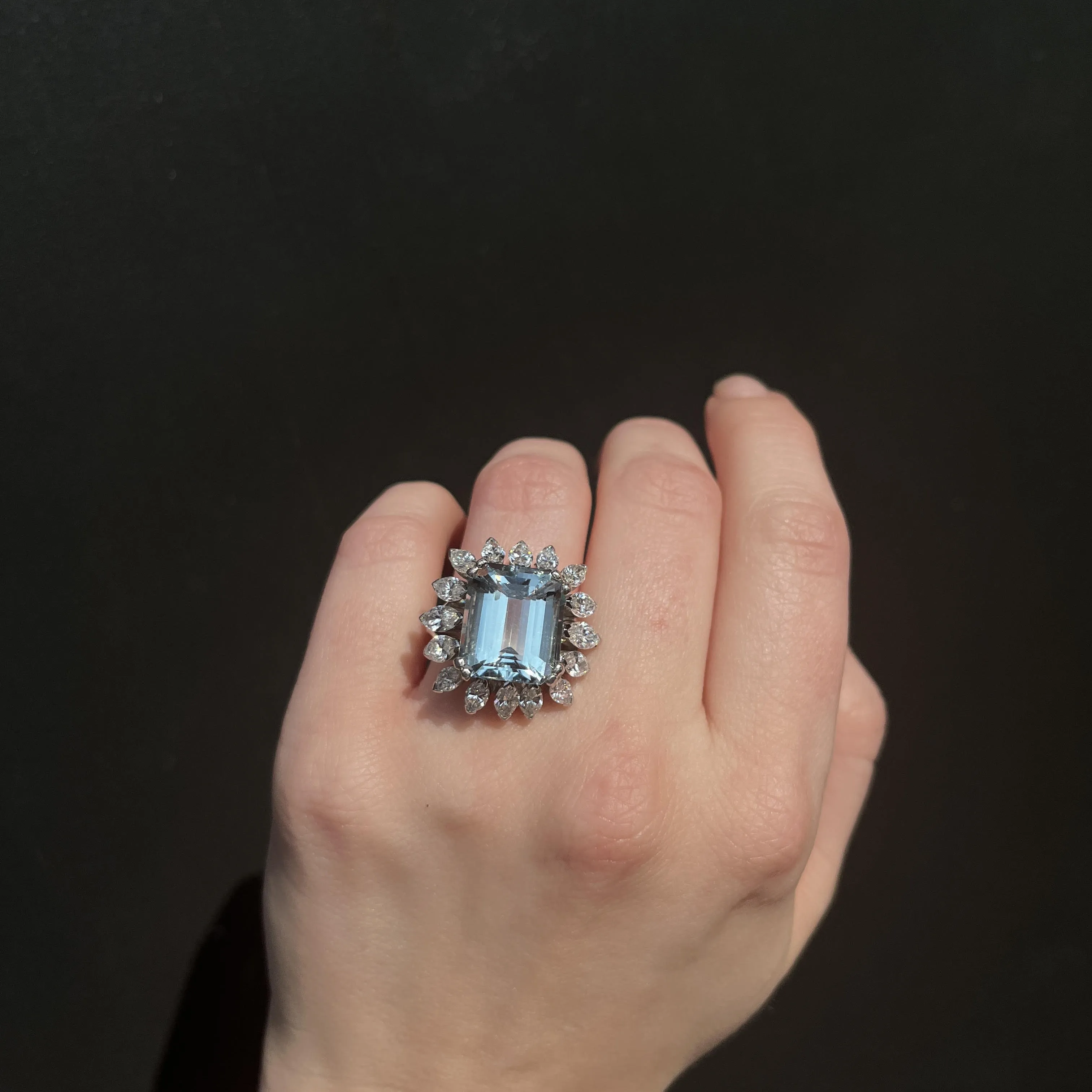 1950's Platinum 9.00 Carat Aquamarine and Diamond Ring