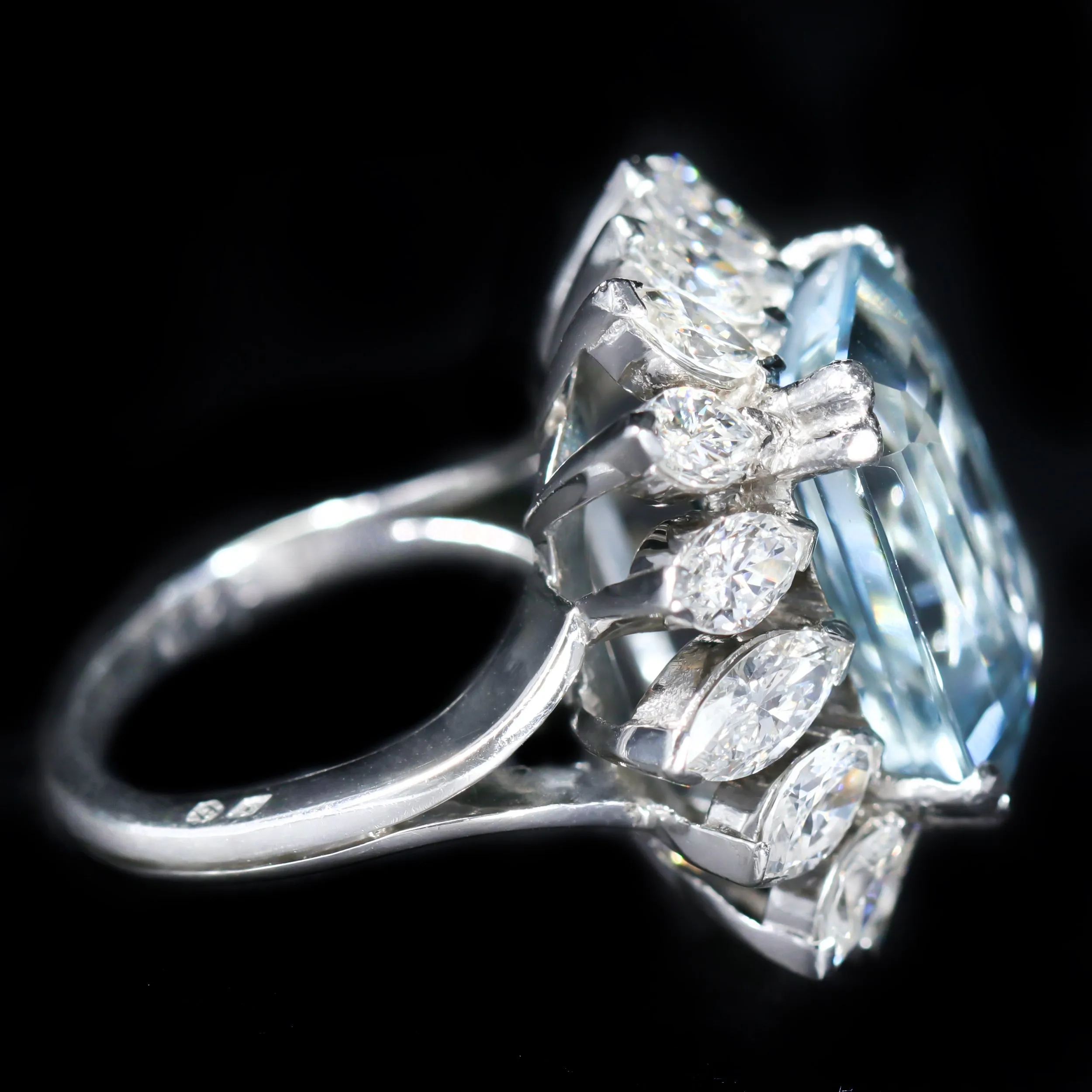 1950's Platinum 9.00 Carat Aquamarine and Diamond Ring