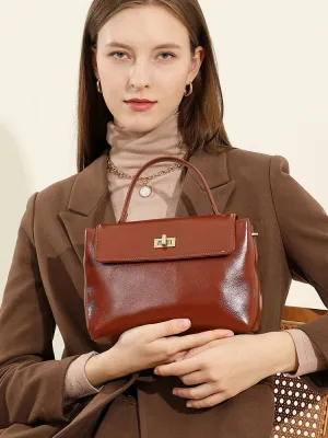 24CM genuine leather women's slanted shoulder handbag 2977 brown