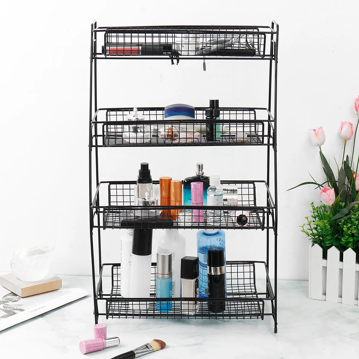 4 Tier Desktop Cosmetic Storage Rack-Black