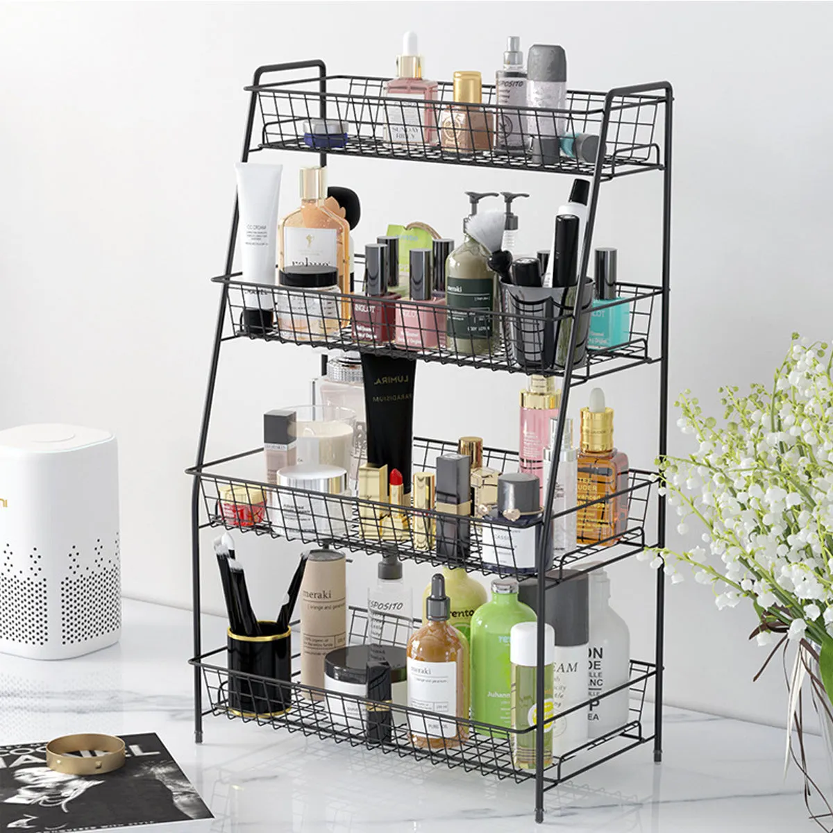 4 Tier Desktop Cosmetic Storage Rack-Black