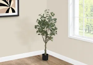 46" Tall Artificial Eucalyptus Tree - Indoor Faux Greenery, Decorative Floor Plant with Black Pot