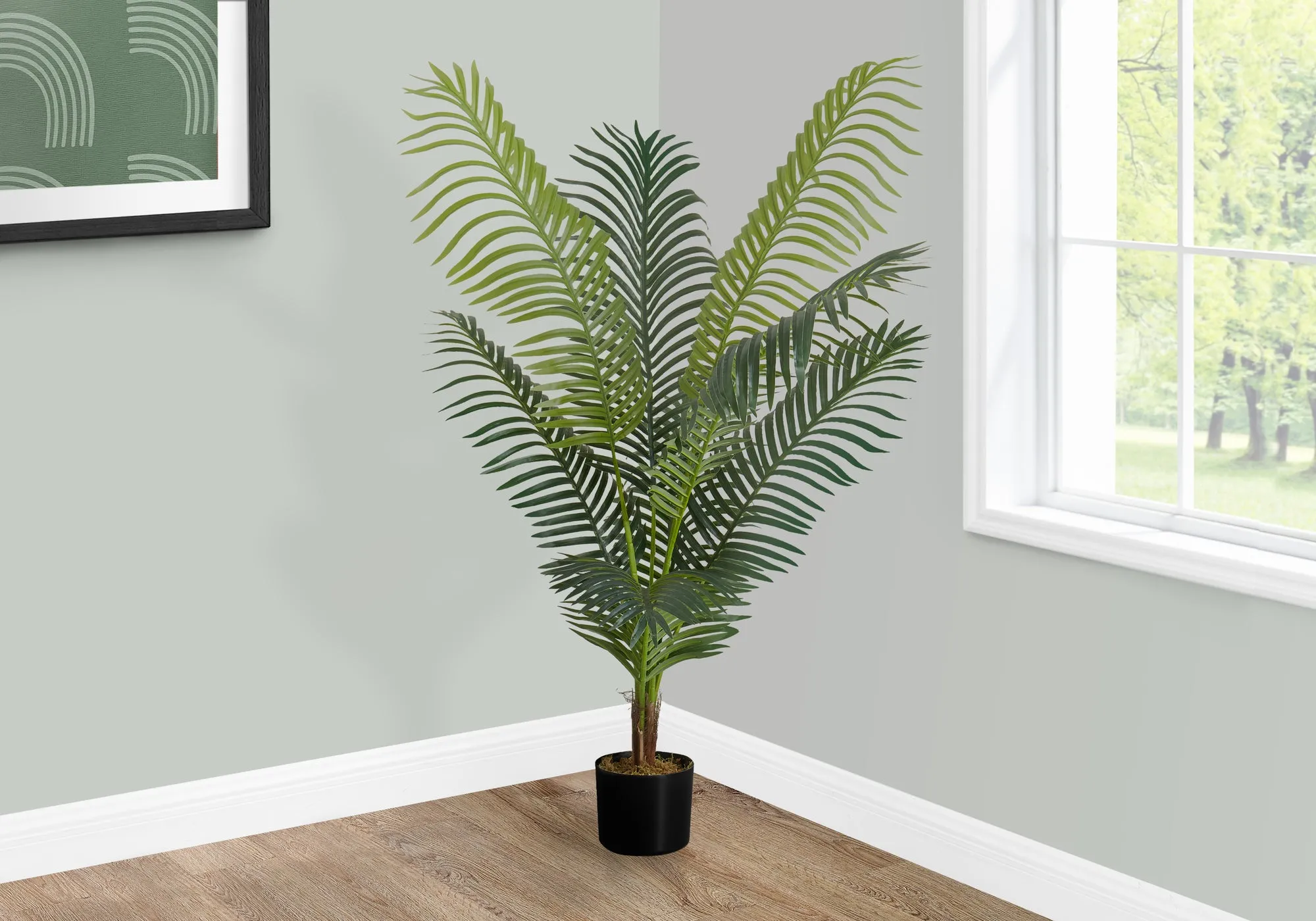 47" Tall Artificial Palm Tree - Real Touch Indoor Decorative Plant with Green Leaves and Black Pot