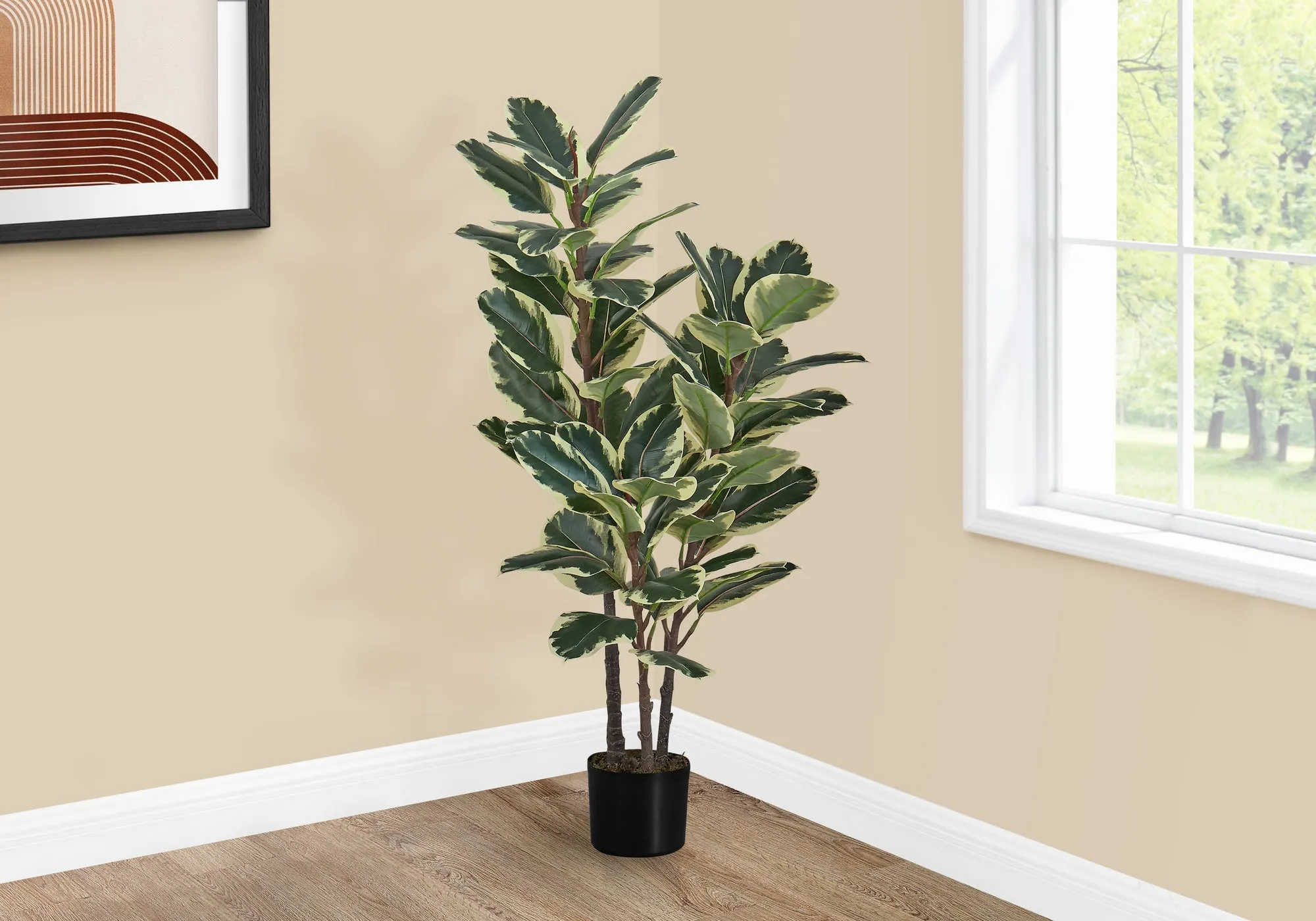 47" Tall Oak Tree Artificial Plant - Indoor Faux Greenery, Real Touch, Decorative, Black Pot