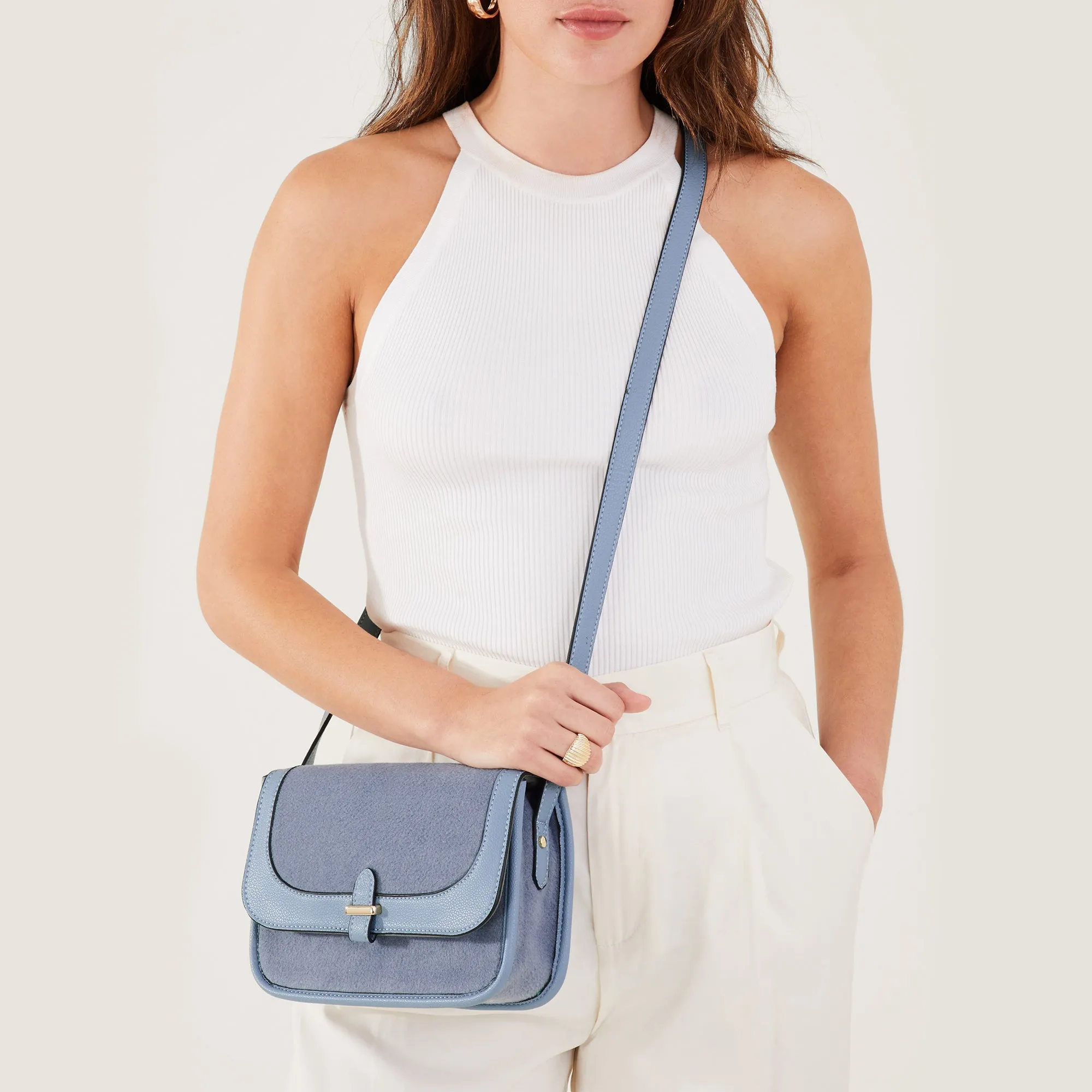 Accessorize London Women's  Blue Felt Cross Body