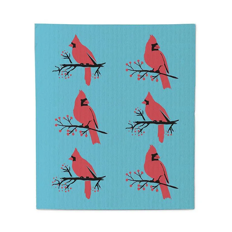 Amazing Swedish Dishcloth ~ Cardinal on Branch ~  Set of 2