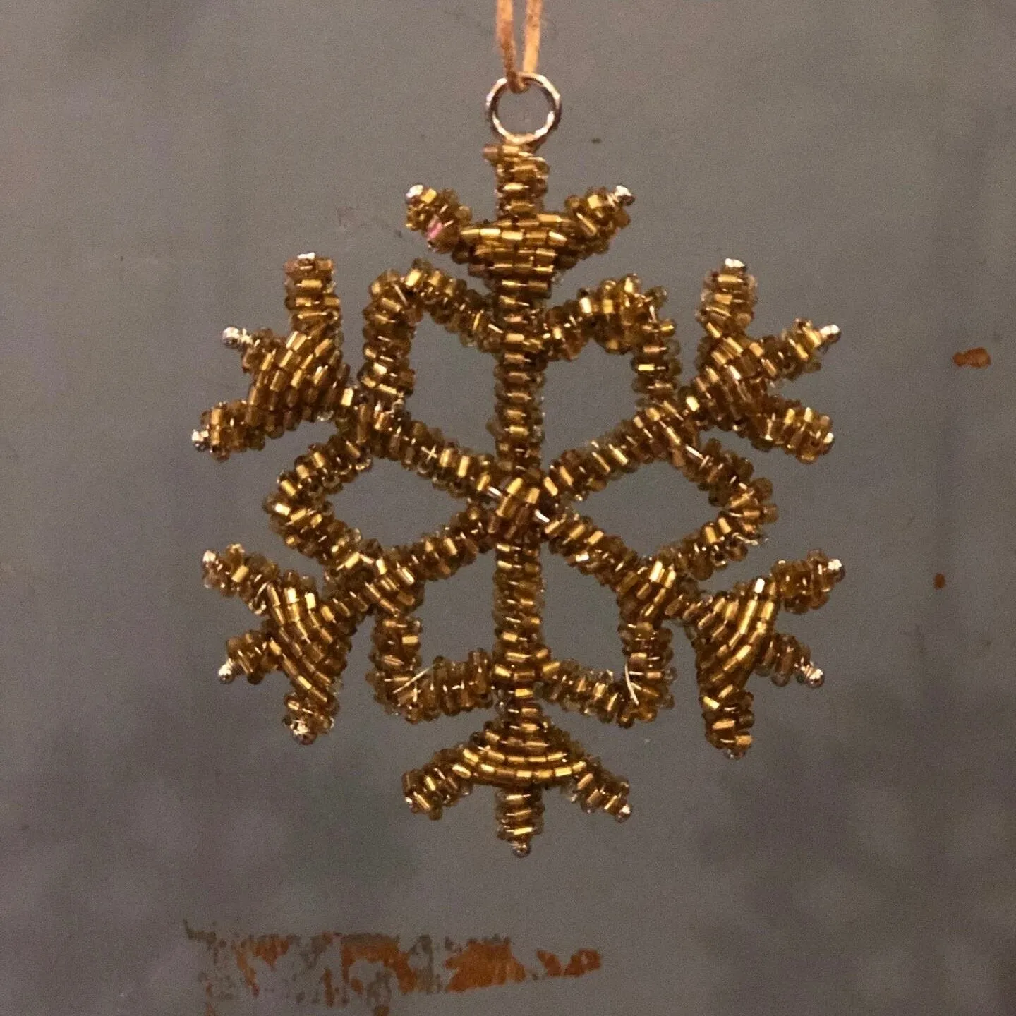 Antique Gold Beaded Snowflake Hanging Decoration - Two Sizes