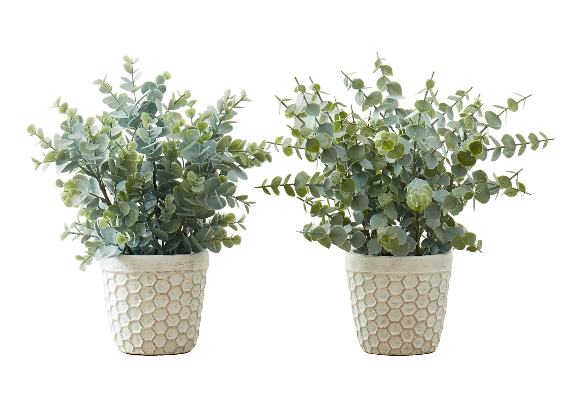 Artificial Plant, 13" Tall, Eucalyptus Grass, Indoor, Faux, Fake, Table, Greenery, Potted, Set Of 2, Decorative, Green Leaves, White Pots