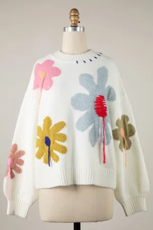 ARTISTIC ABSTRACT FLOWER PRINT HANDMADE SWEATER