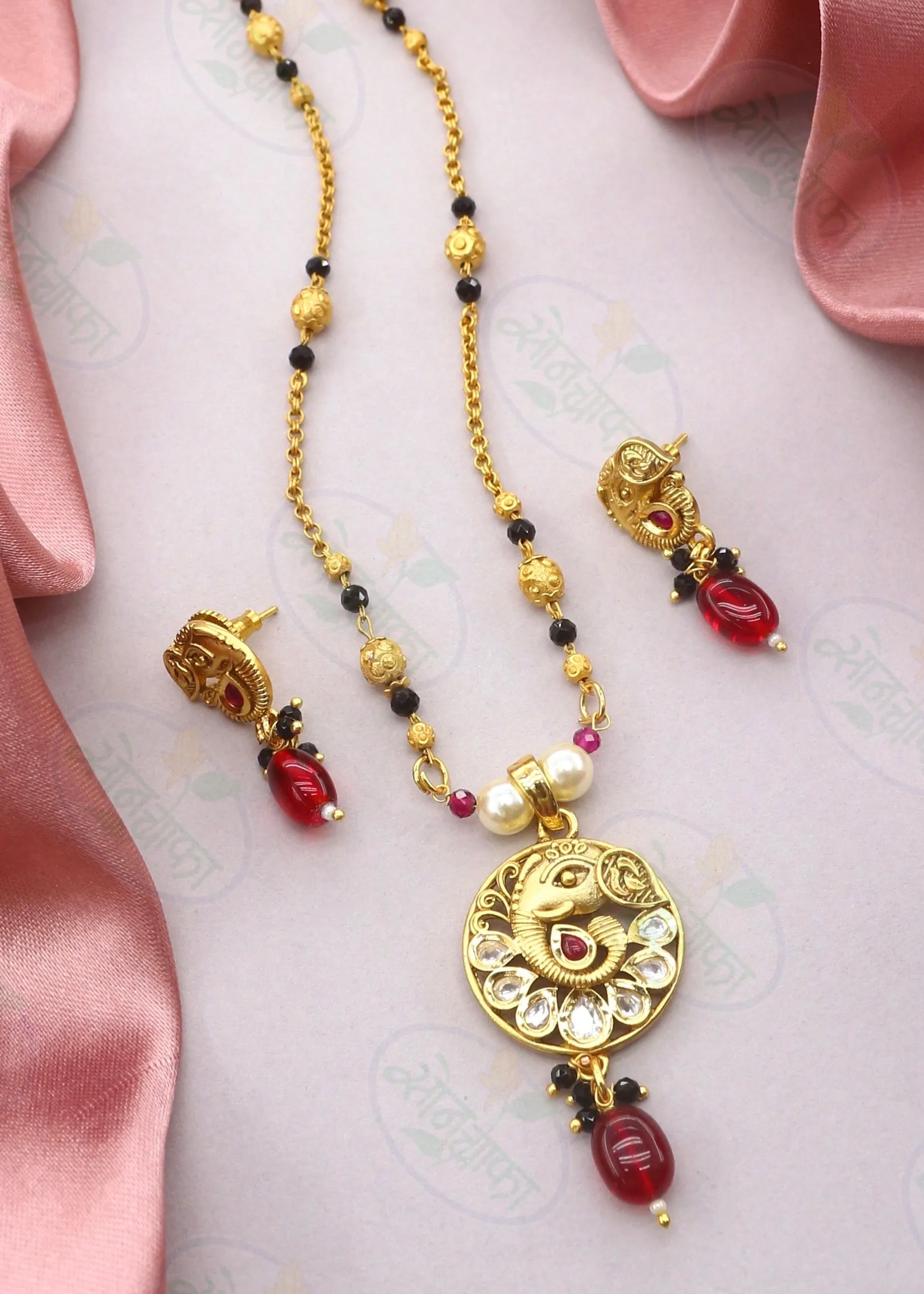 ARTISTIC DIVINE GANESHA PENDANT RAJWADI MANGALSUTRA