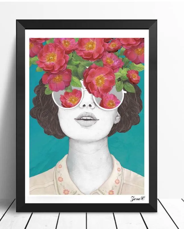 Artistic Flower Girl Nordic Posters