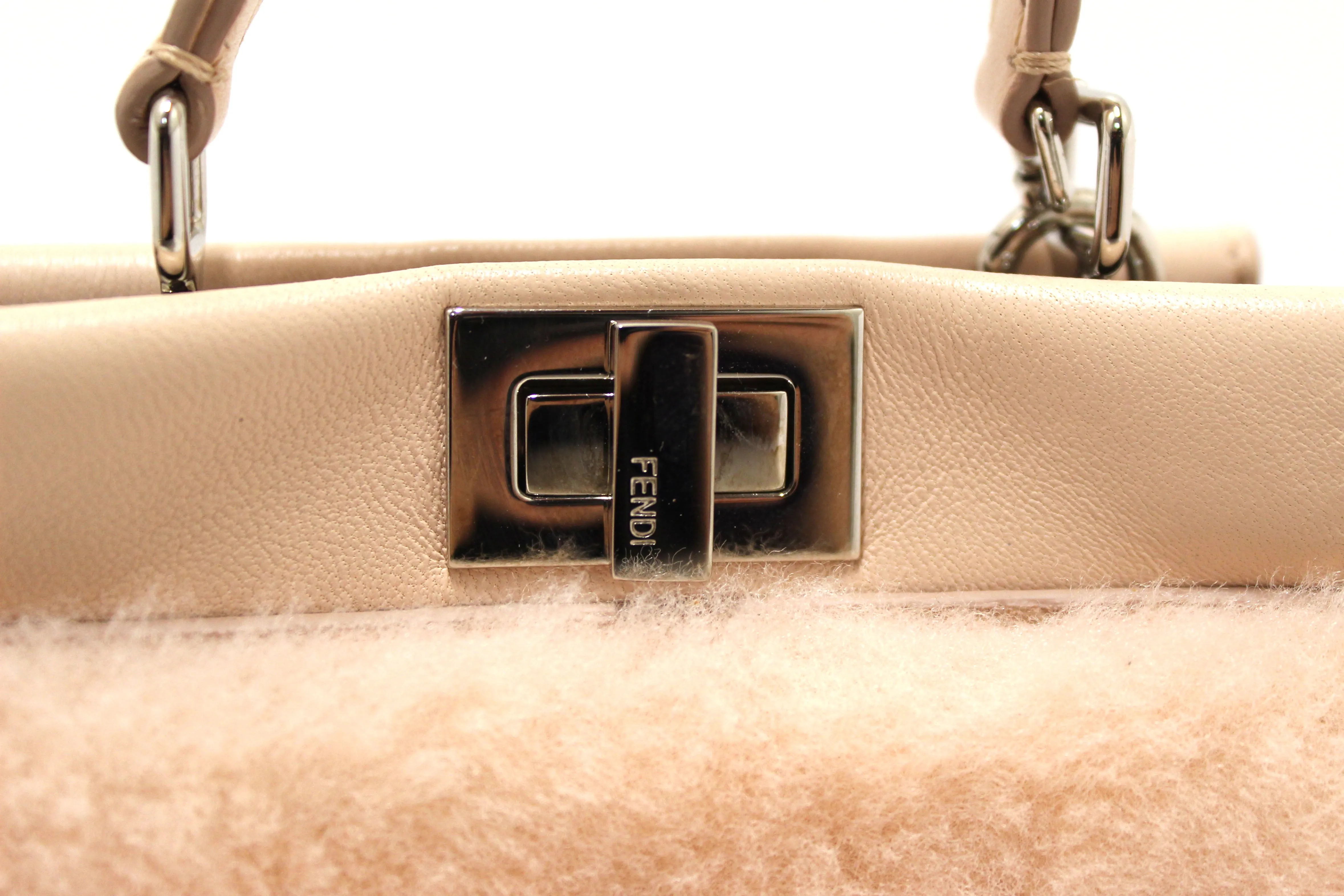 Authentic Fendi Pink Shearling and Leather Micro Peekaboo Bag