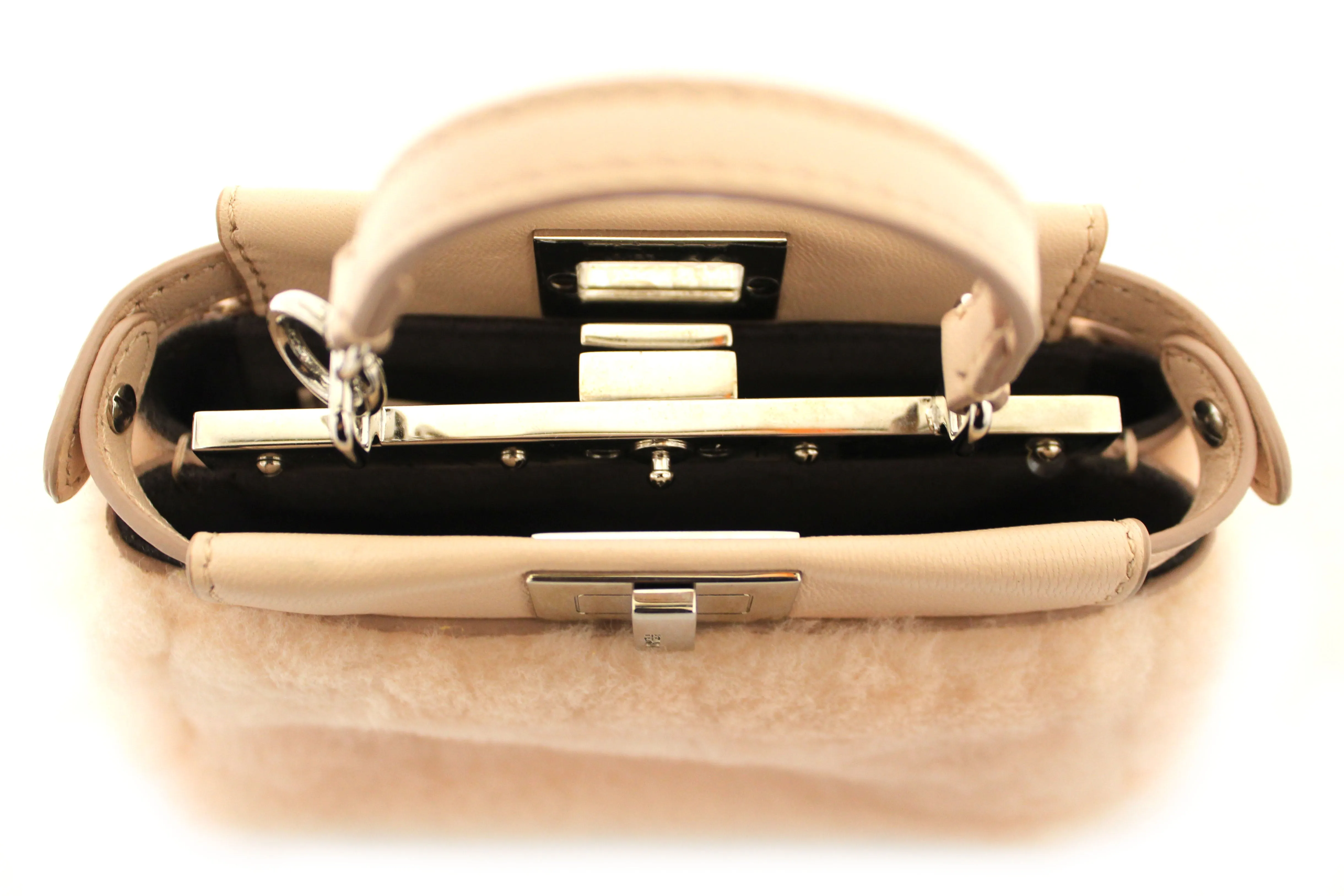 Authentic Fendi Pink Shearling and Leather Micro Peekaboo Bag