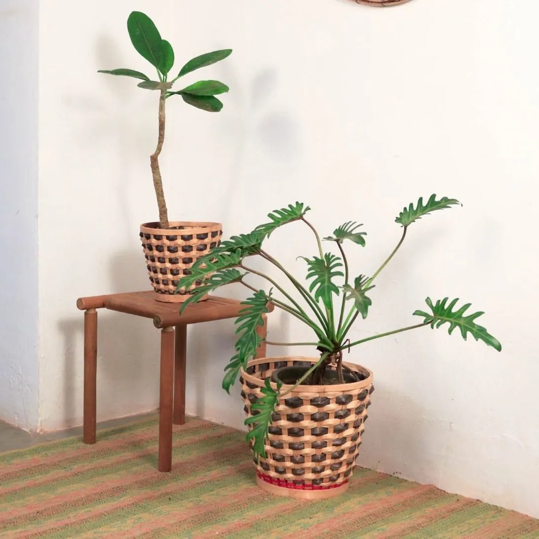 Bamboo Raised Weave Planter - Black - Set of 2