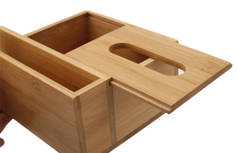 Bamboo Tissue Box With Compartments