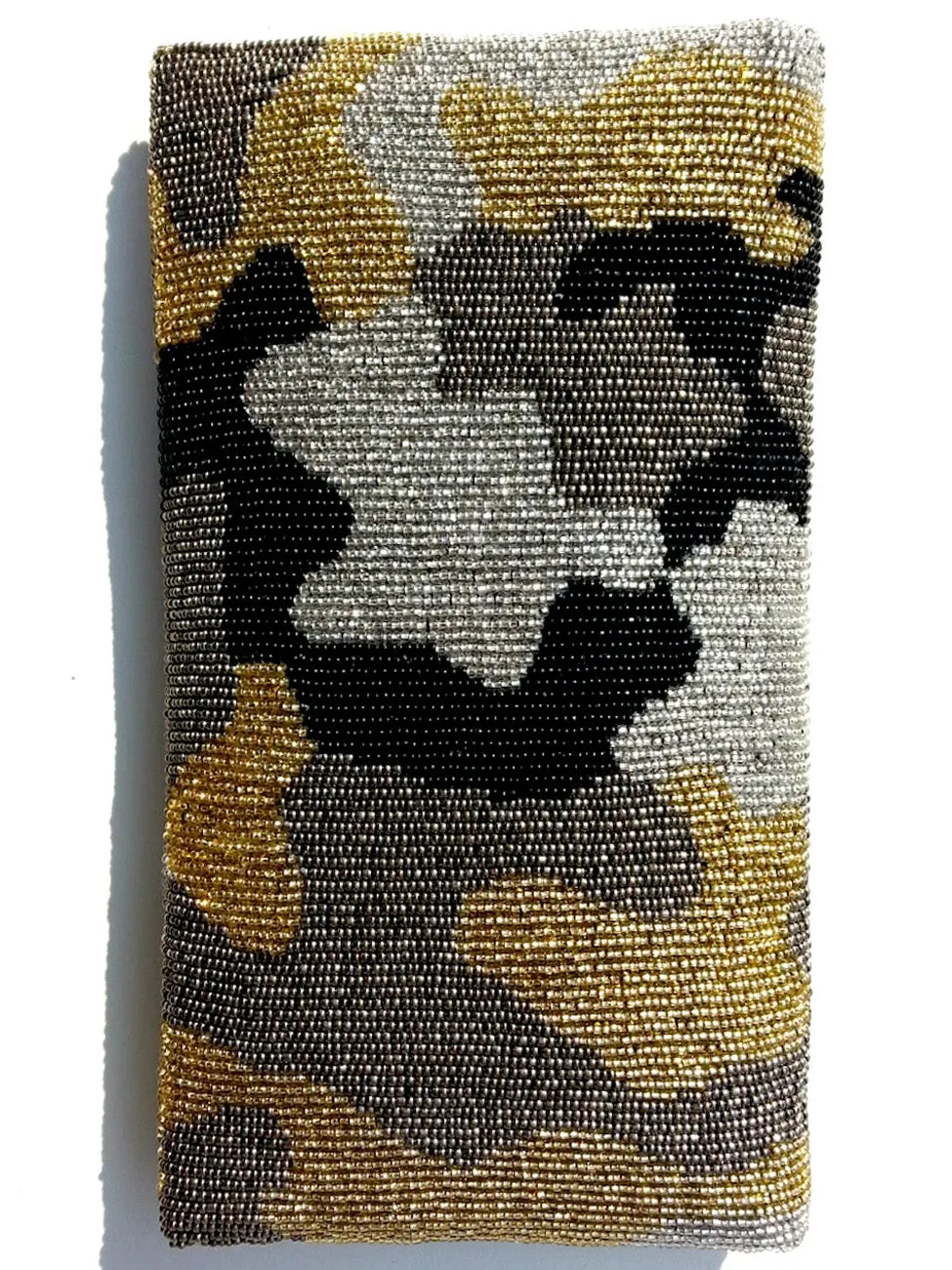 Beaded Envelope Clutch Bag Camo Gold