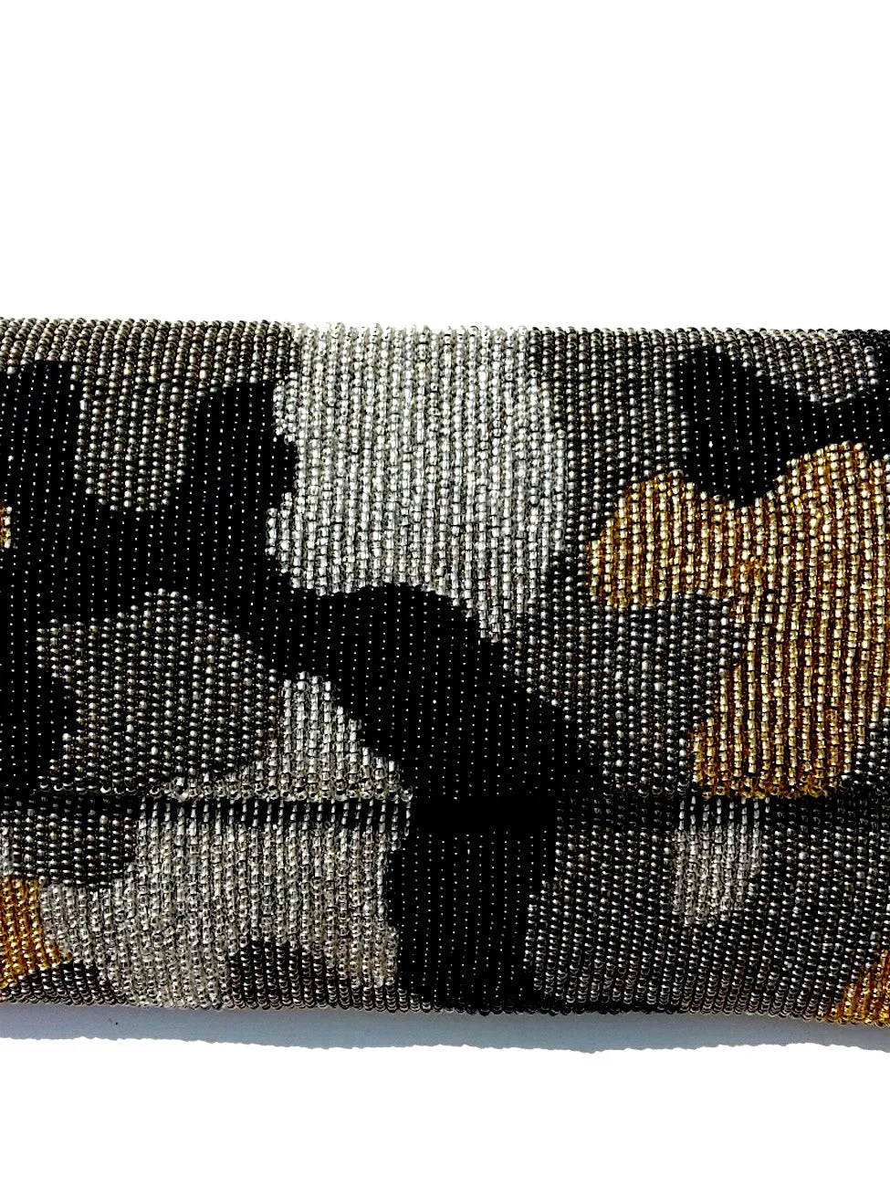 Beaded Envelope Clutch Bag Camo Gold