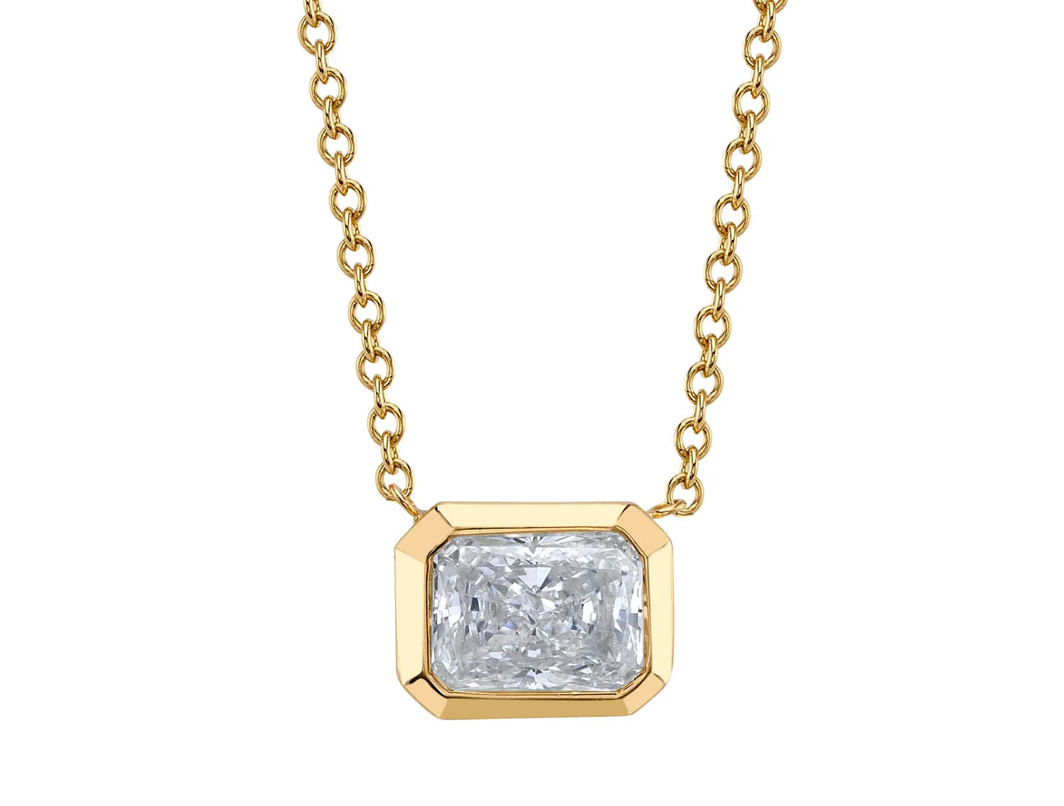 Bezel Set Radiant Cut Diamond Pendant Necklace