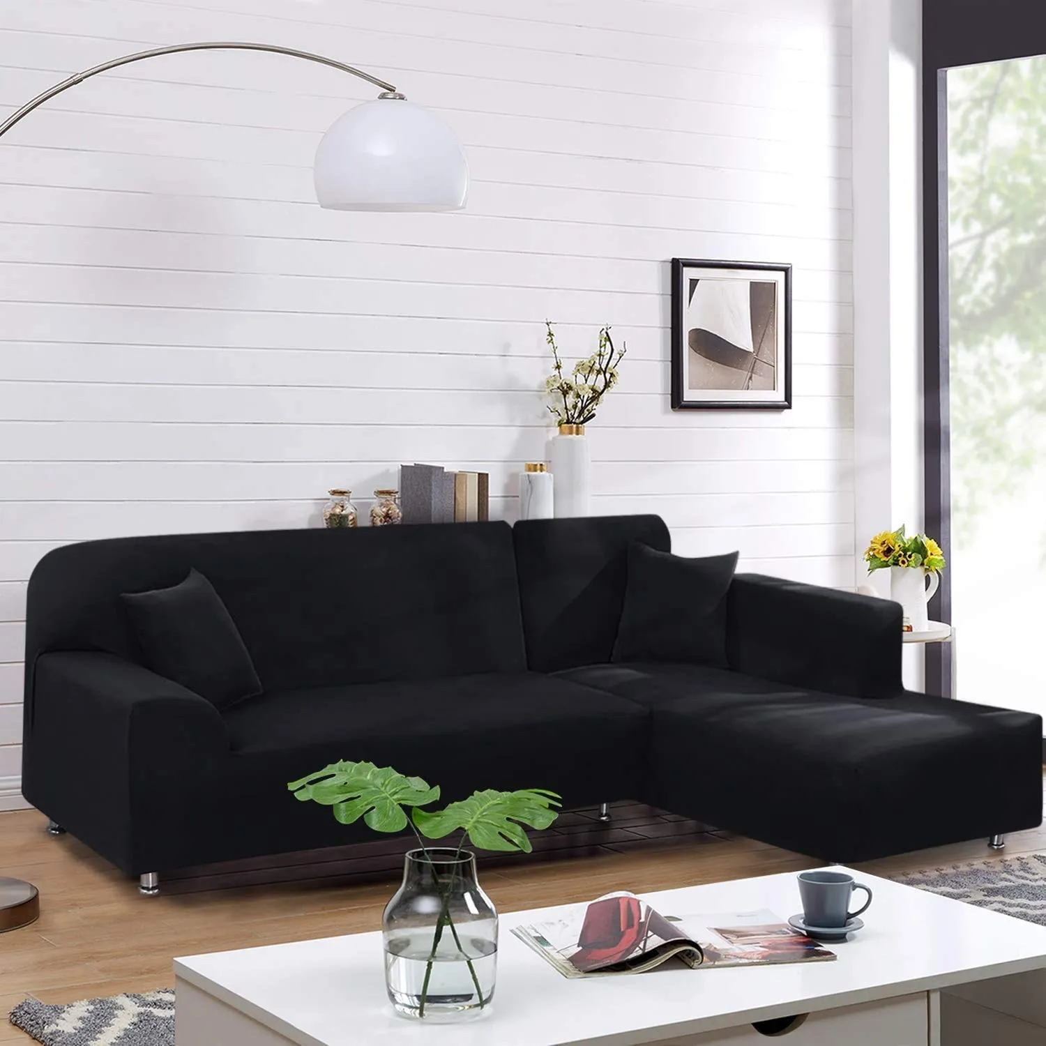 Black L-Shaped Sofa Covers (3 Seater   3 Seater )