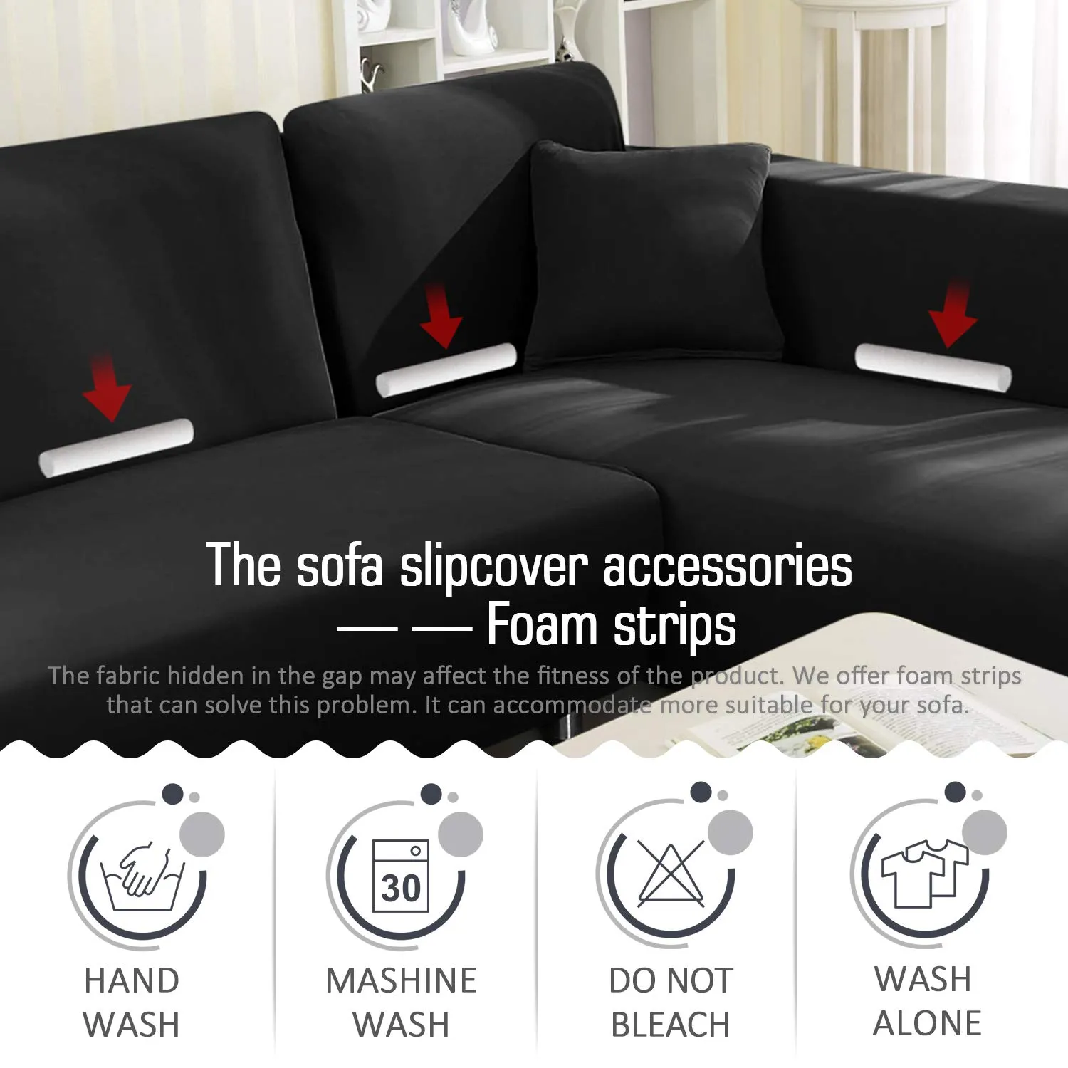 Black L-Shaped Sofa Covers (3 Seater   3 Seater )