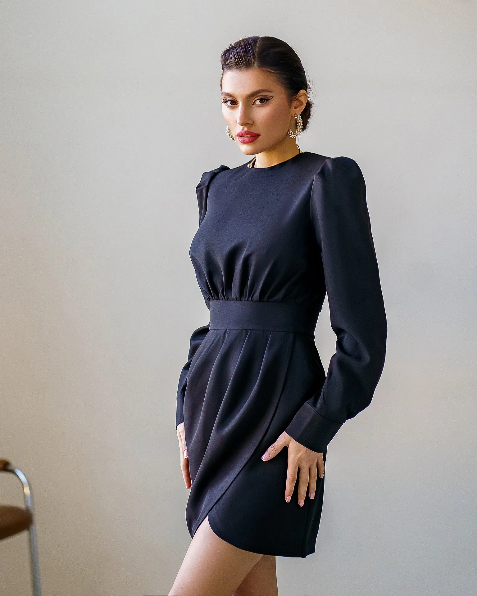 Black Long Sleeve Mini Dress