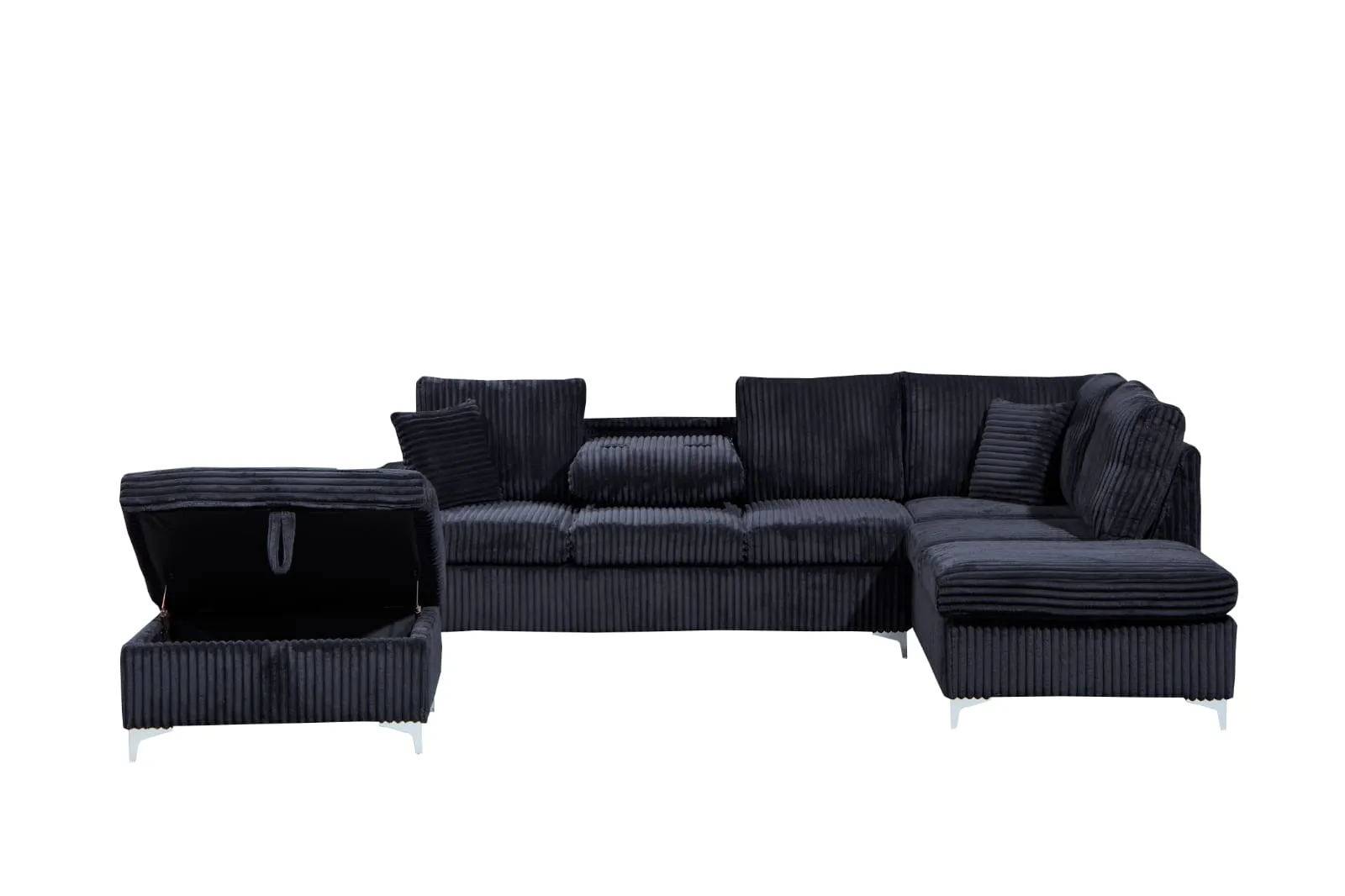 Black Velvet Sectional With Storage Ottoman- Model #2620