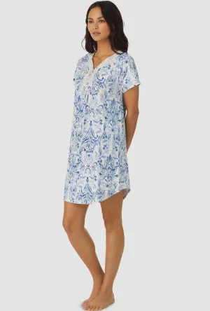 Blue Damask Cap Sleeve Nightshirt