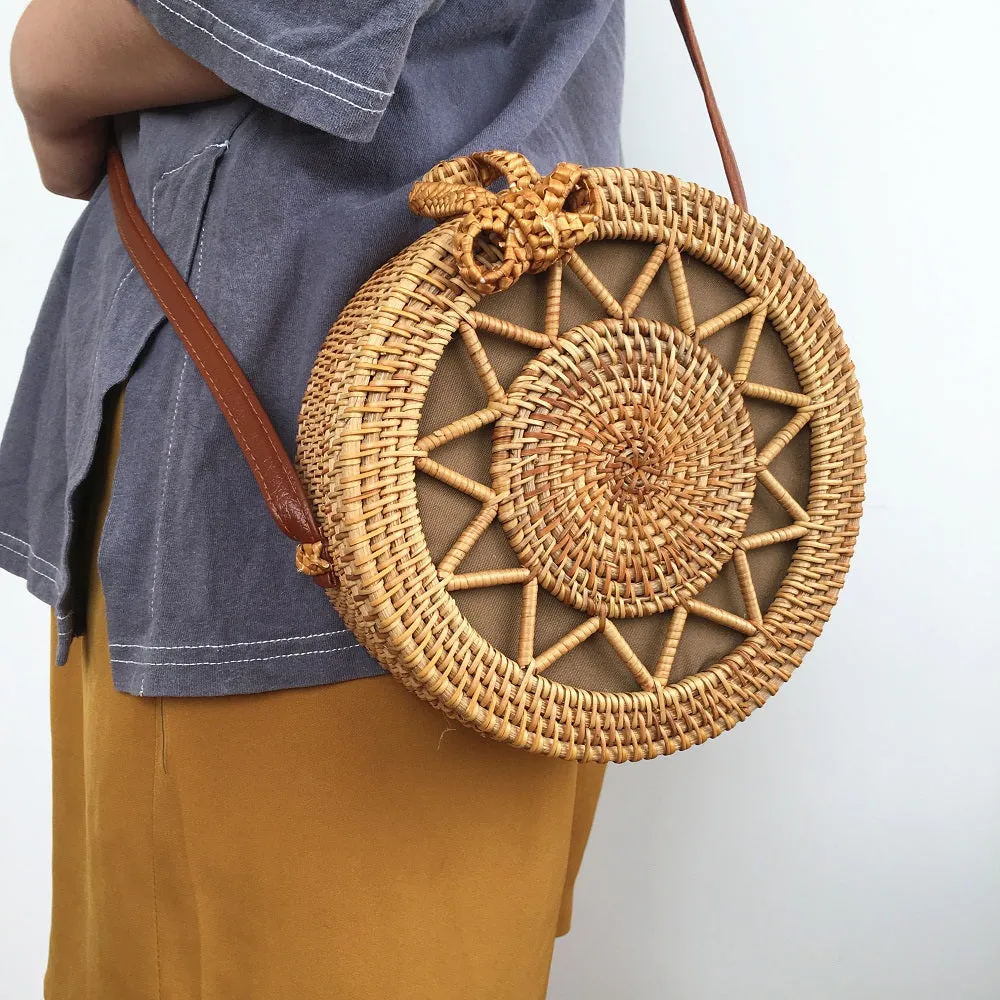 Bohemian Circular Wicker Rattan Shoulder Bag