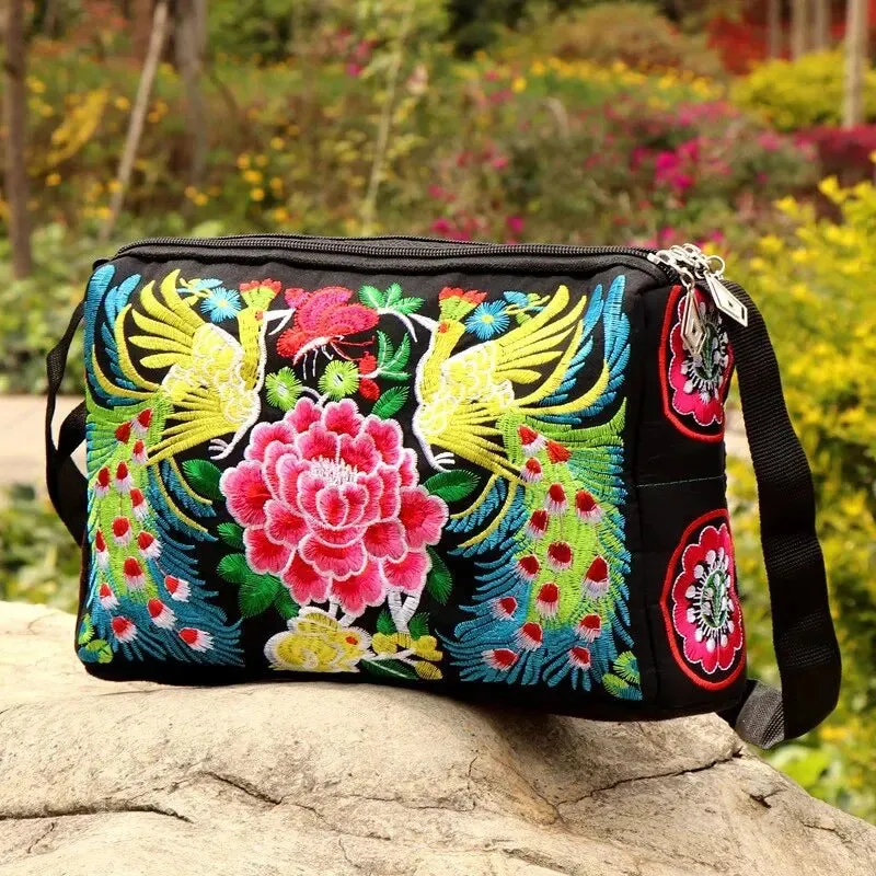 Bohemian Floral Embroidered Crossbody Bag Large Capacity Travel Shoulder Bags