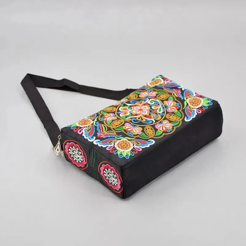 Bohemian Floral Embroidered Crossbody Bag Large Capacity Travel Shoulder Bags