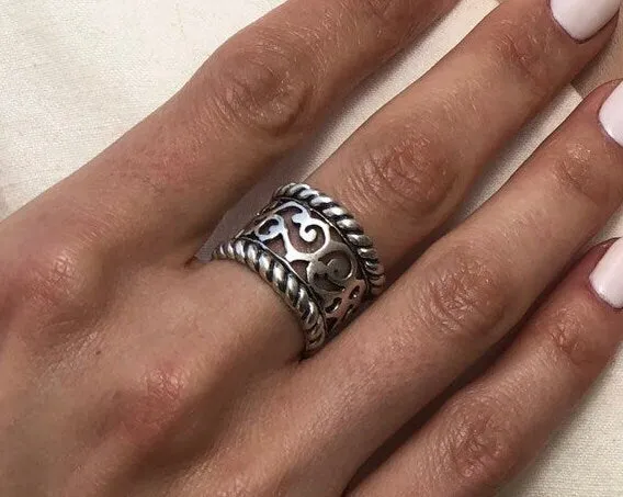 Boho Wide Band - Statement Silver Ring - Artistic Silver Ring