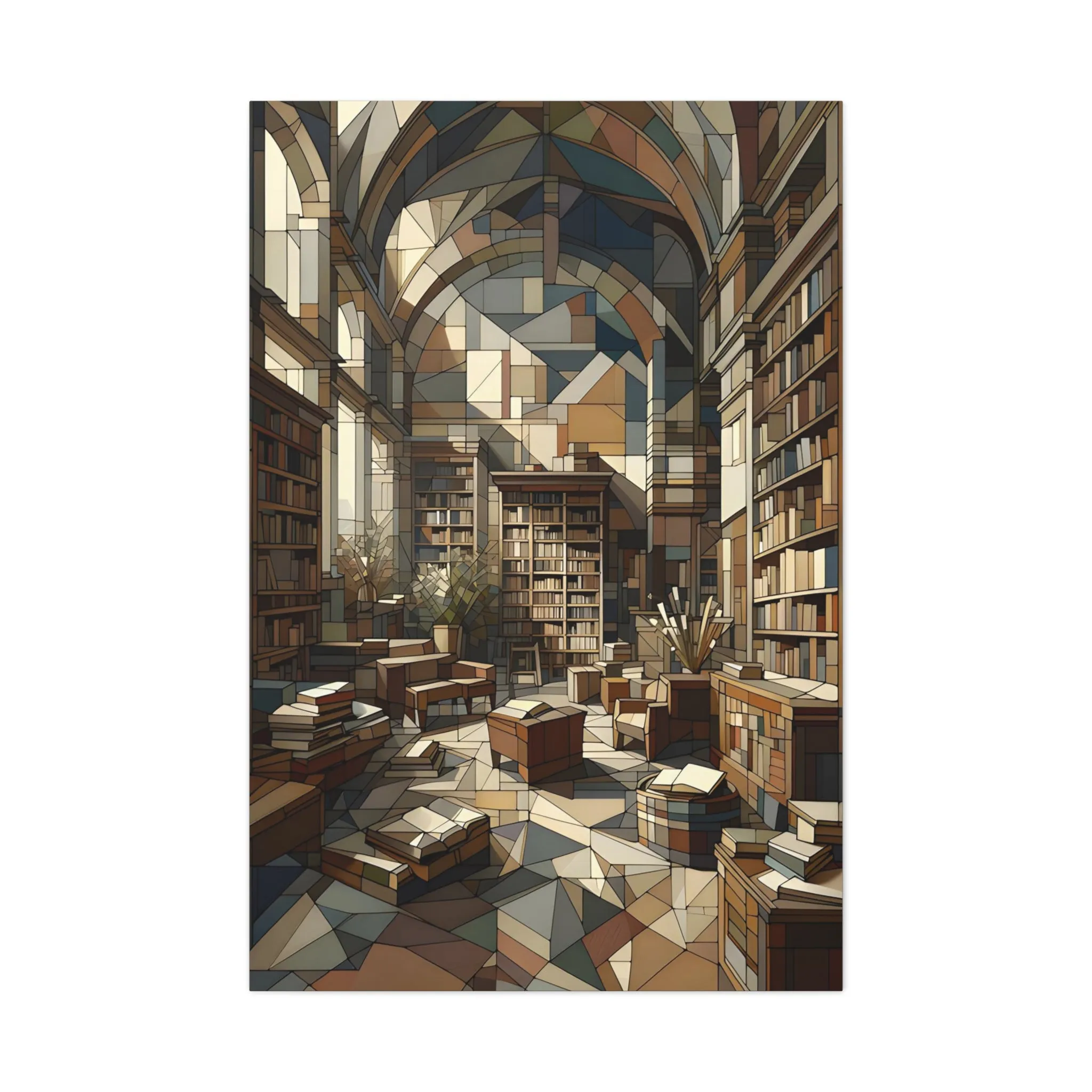 Bookish Tranquility: Cubist Wall Art - canvas