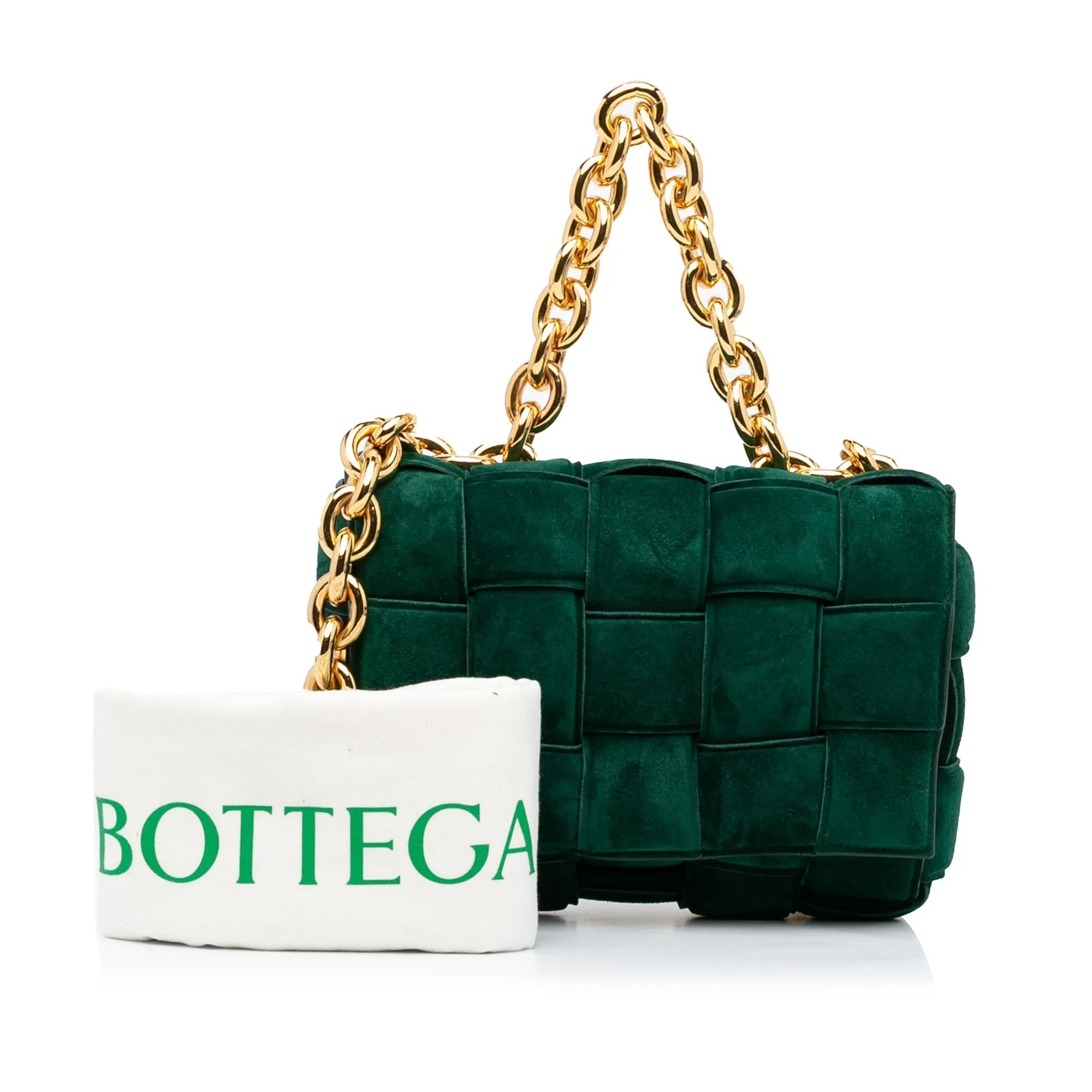 Bottega Veneta Padded Chain Cassette Green Suede