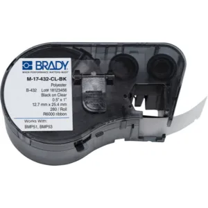 Brady BMP51 / BMP53 Label Maker Cartridge 1" x 0.5" Black on Clear M-17-432-CL-BK