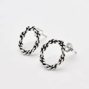 Braided Earrings - Circle Hoops -  Round Silver Earrings