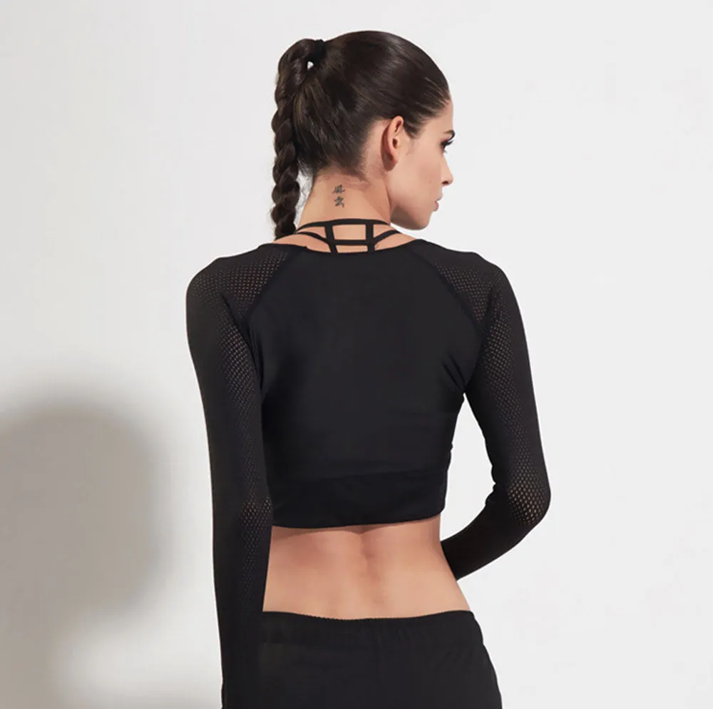 Breathable Yoga Crop Top Long Sleeve Shirt