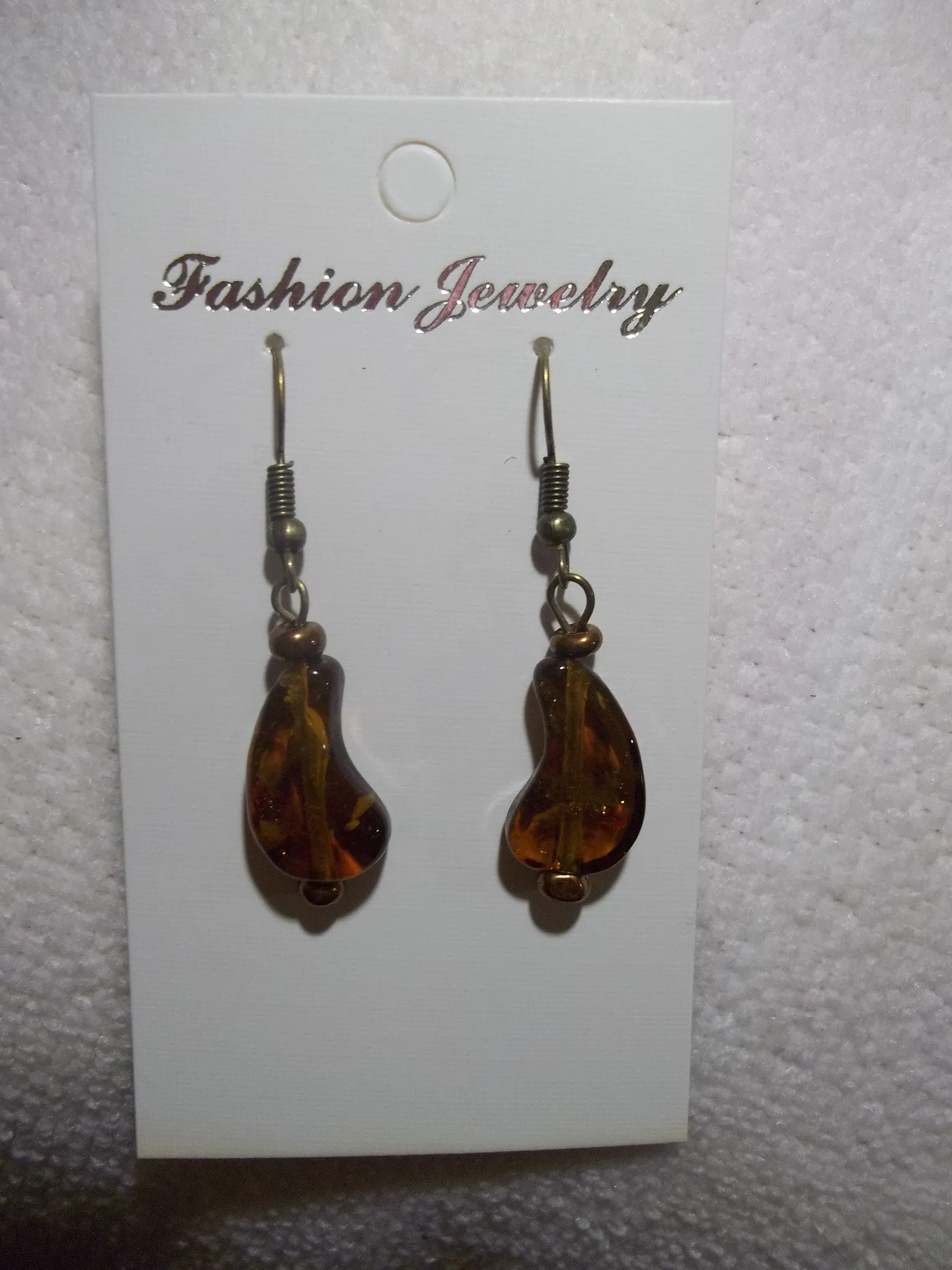 Bronze Brown Glass Curve Shape Earrings (E796)