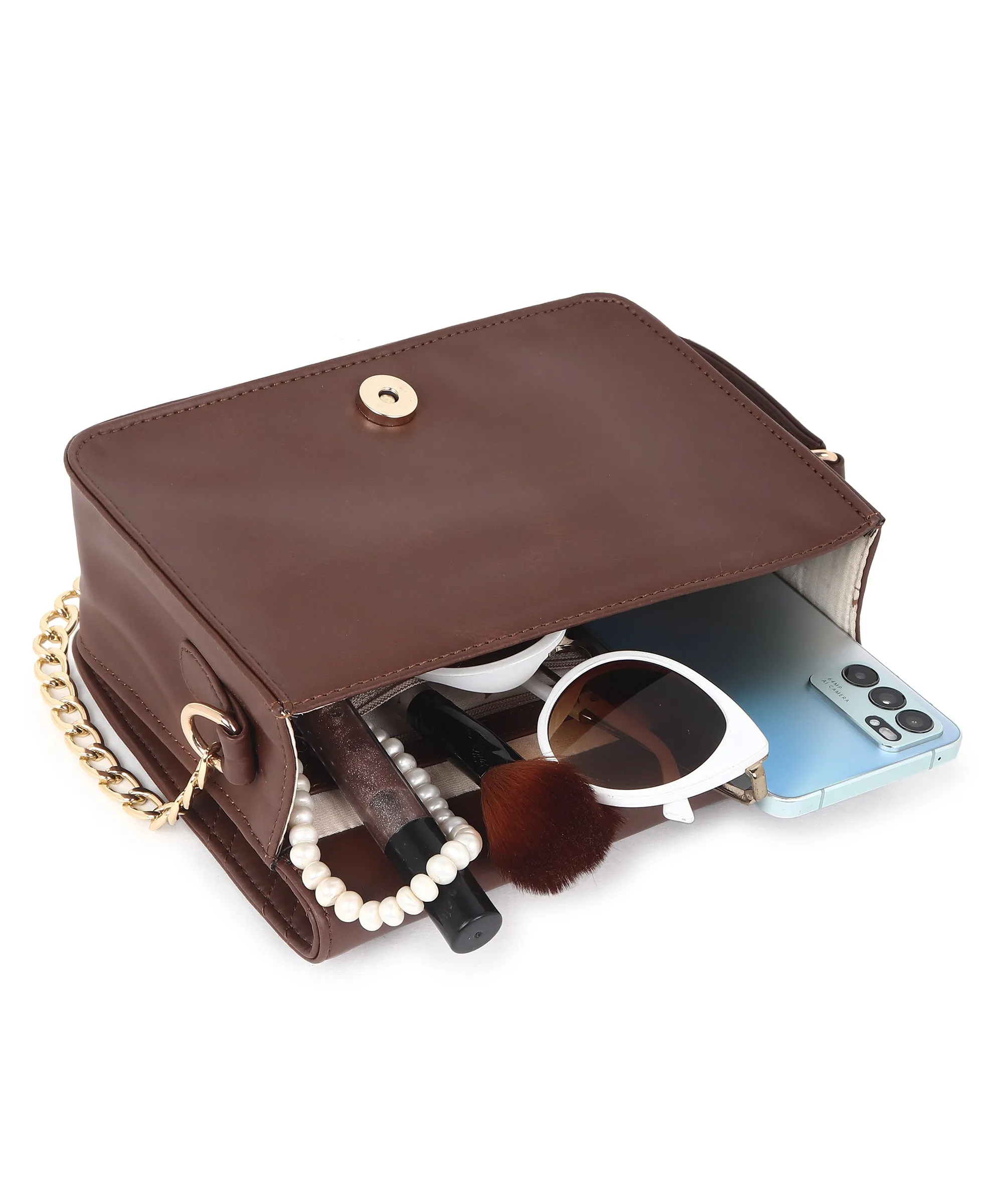 Brown PU Leather Sling Bag for Women