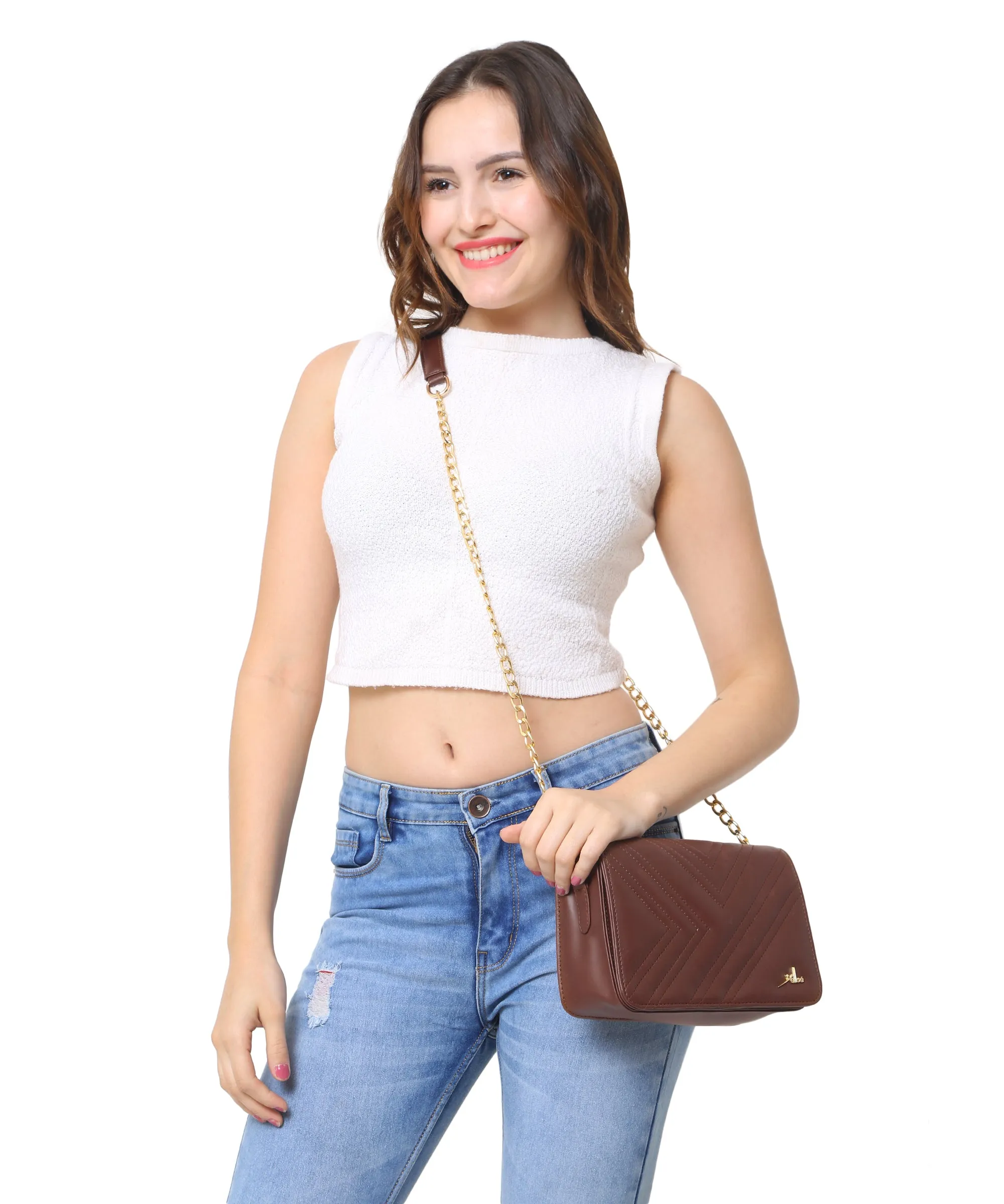 Brown PU Leather Sling Bag for Women