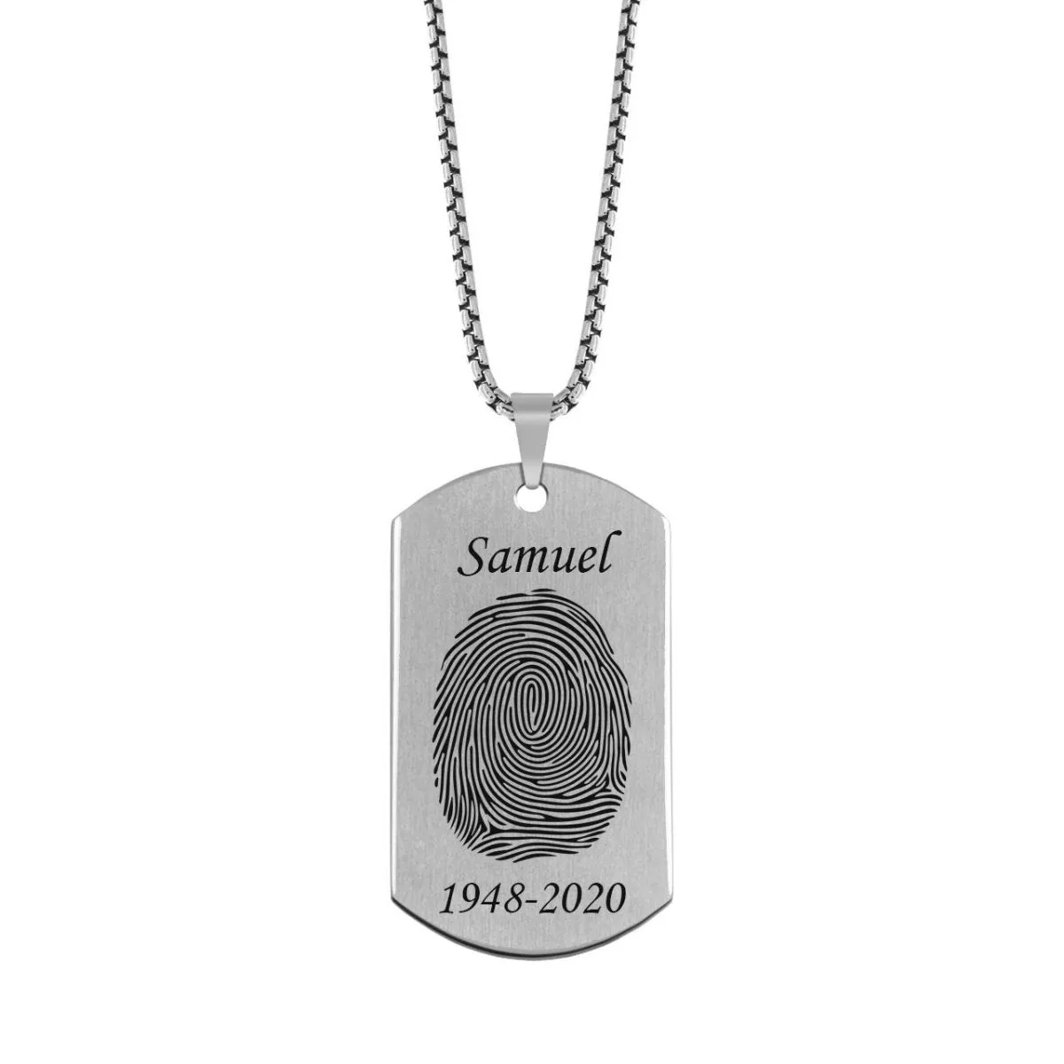 Brushed Stainless Steel Fingerprint Dog Tag Necklace