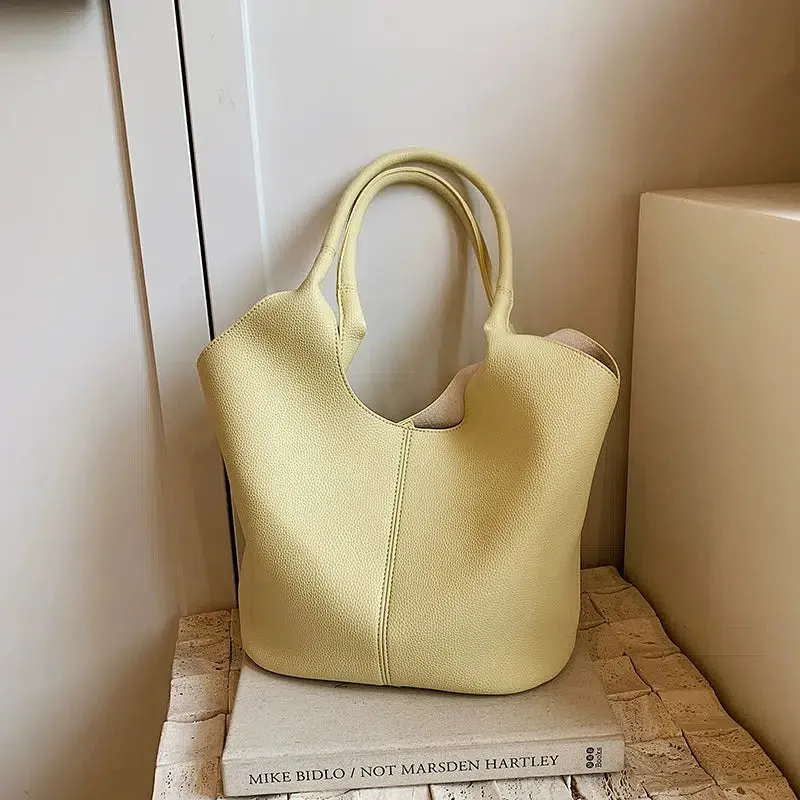 Bucket Shaped Leather Tote Bag